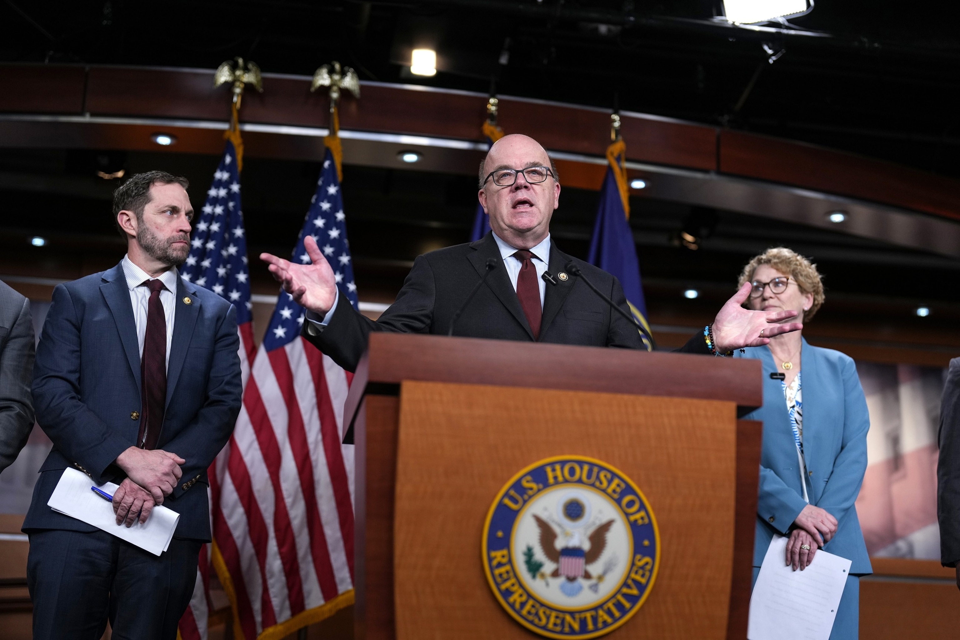 PHOTO: Rep. Jim McGovern calls for House action to limit President Donald Trump's war powers after his raid on Venezuela, during a news conference at the Capitol in Washington, D.C., on Jan. 8, 2026. 