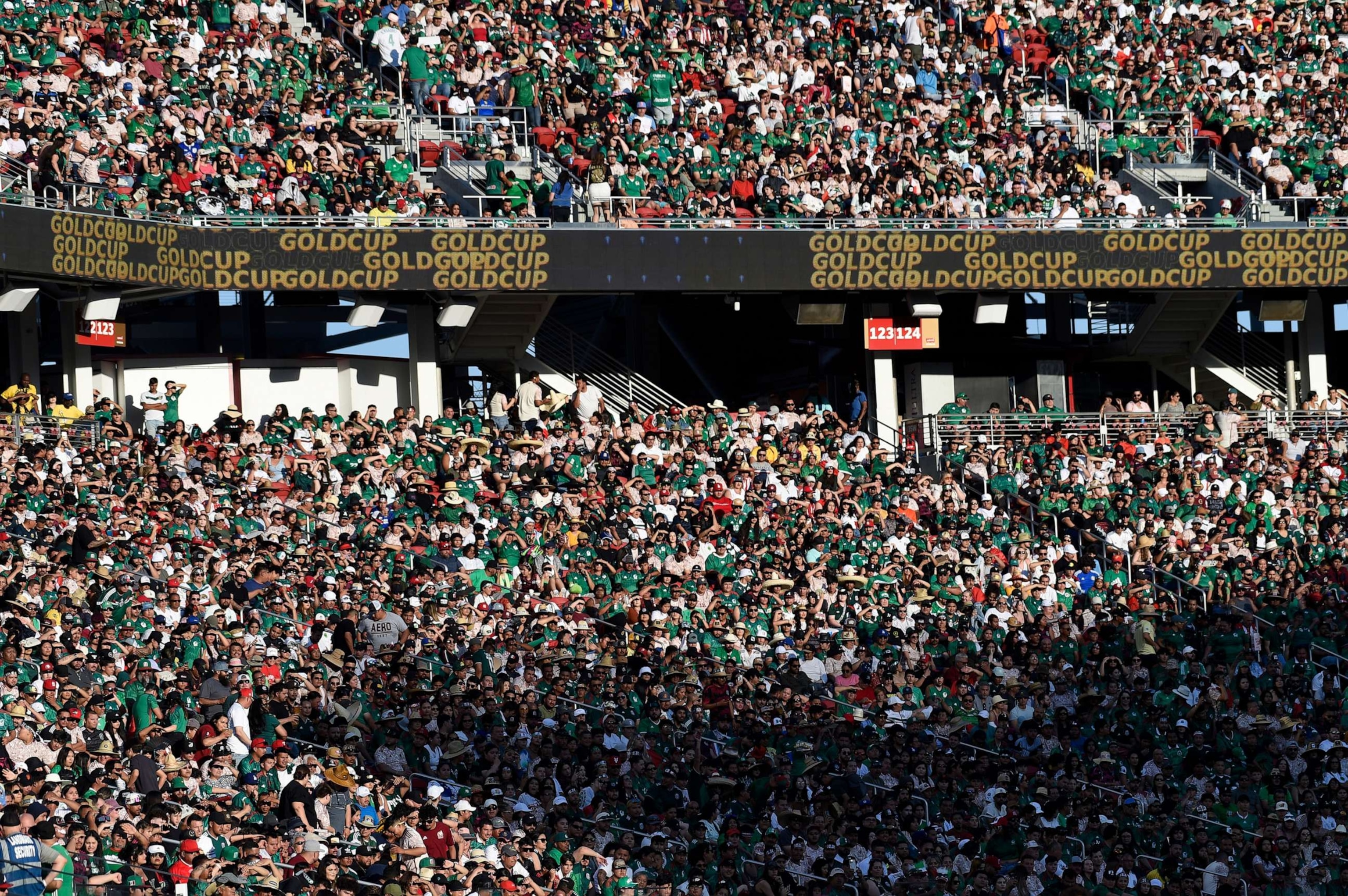 PHOTO: Tens of thousands of fans showed up to cheer on Mexico in their match against Qatar at Levi's Stadium, in Santa Clara Calif., on July 2, 2023.