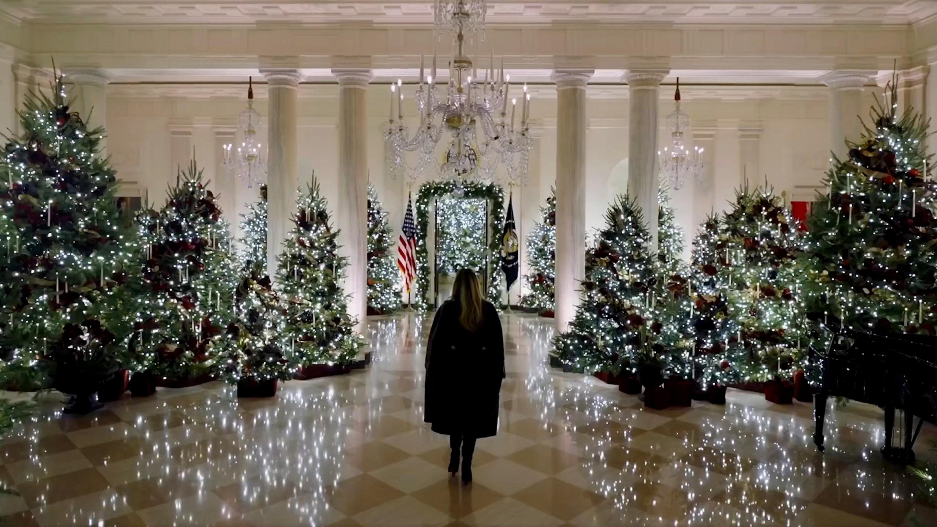 PHOTO: First Lady Melania Trump previews the 2025 White House holiday decorations in Washington in a video released on her X account.