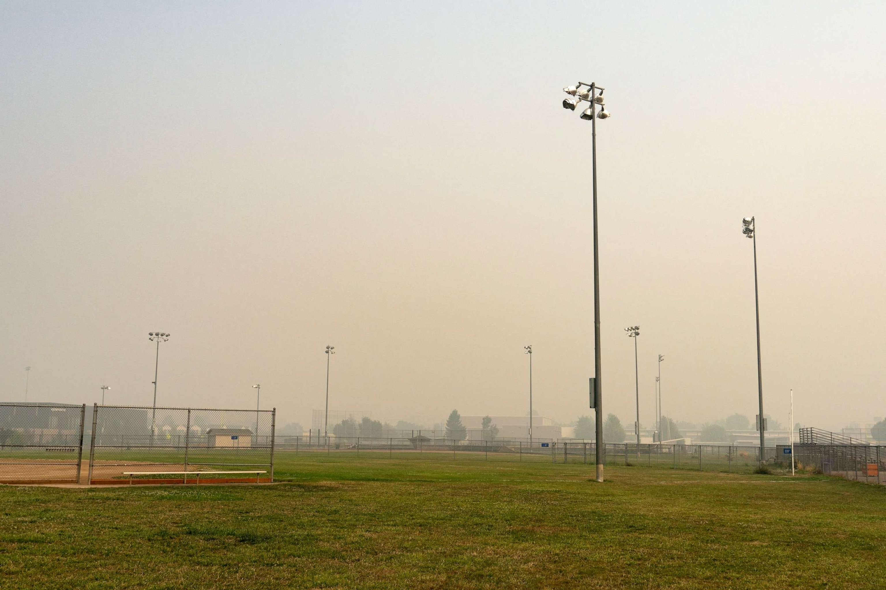 PHOTO: Smoky air due to forest fire at a playfield in Eugene, Oregon.