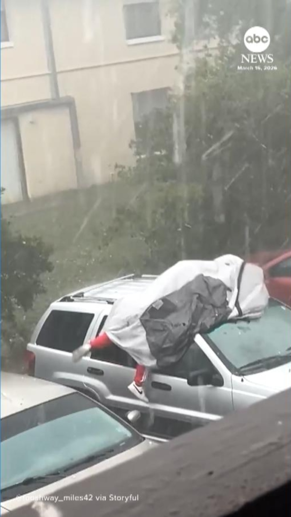 Video Florida man puts body on the line to protect vehicle from falling hail