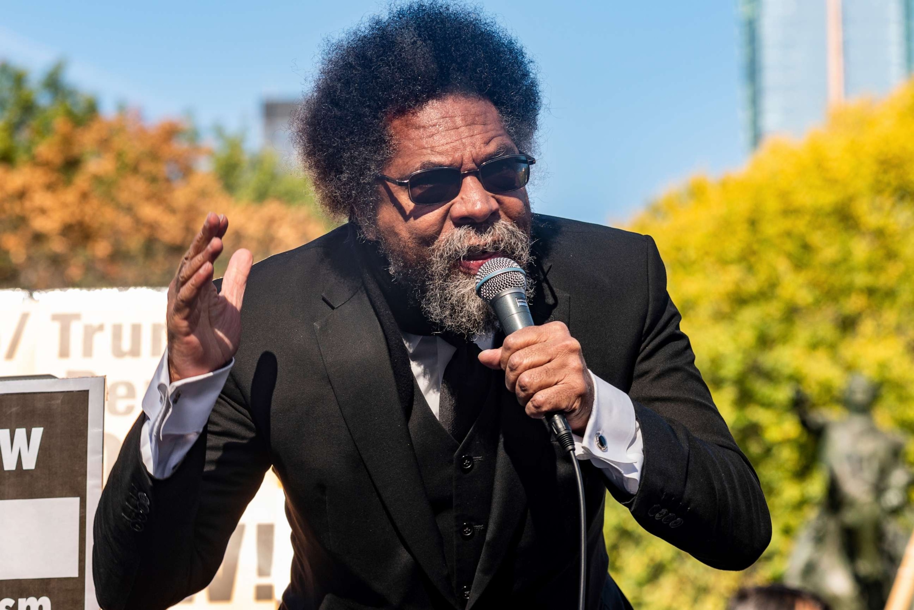 PHOTO: Cornell West speaks at a Refuse Fascism rally in Union Square in New York City, Oct. 19, 2019.