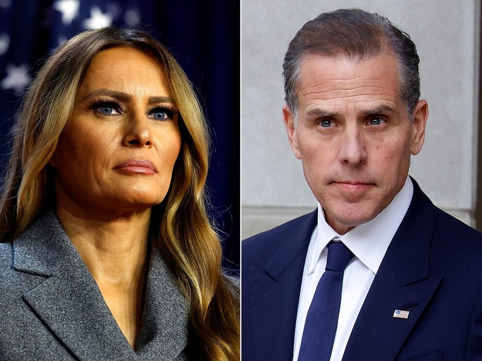 PHOTO: Former first lady Melania Trump looks on during an election night event, Nov. 6, 2024, in West Palm Beach, Fla. Hunter Biden, son of President Joe Biden departs the J. Caleb Boggs Federal Building, June 3, 2024, in Wilmington, Del.