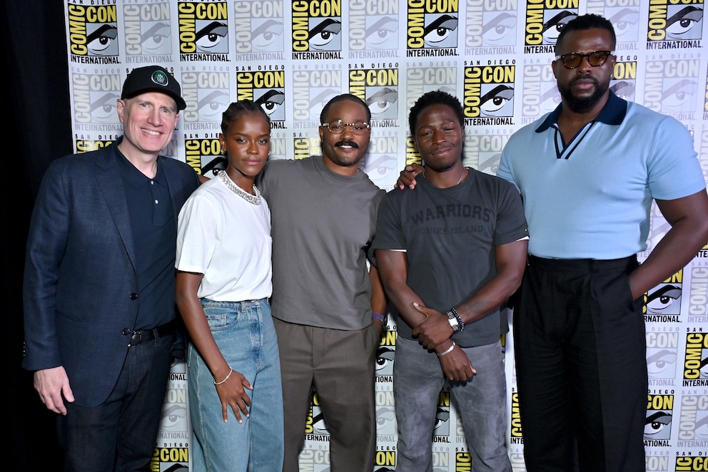 PHOTO: Kevin Feige, President, Marvel Studios, Letitia Wright, Ryan Coogler, David Jonsson and Winston Duke  attend the Marvel Studios Panel at 2026 San Diego Comic-Con on July 25, 2026 in San Diego, California. 