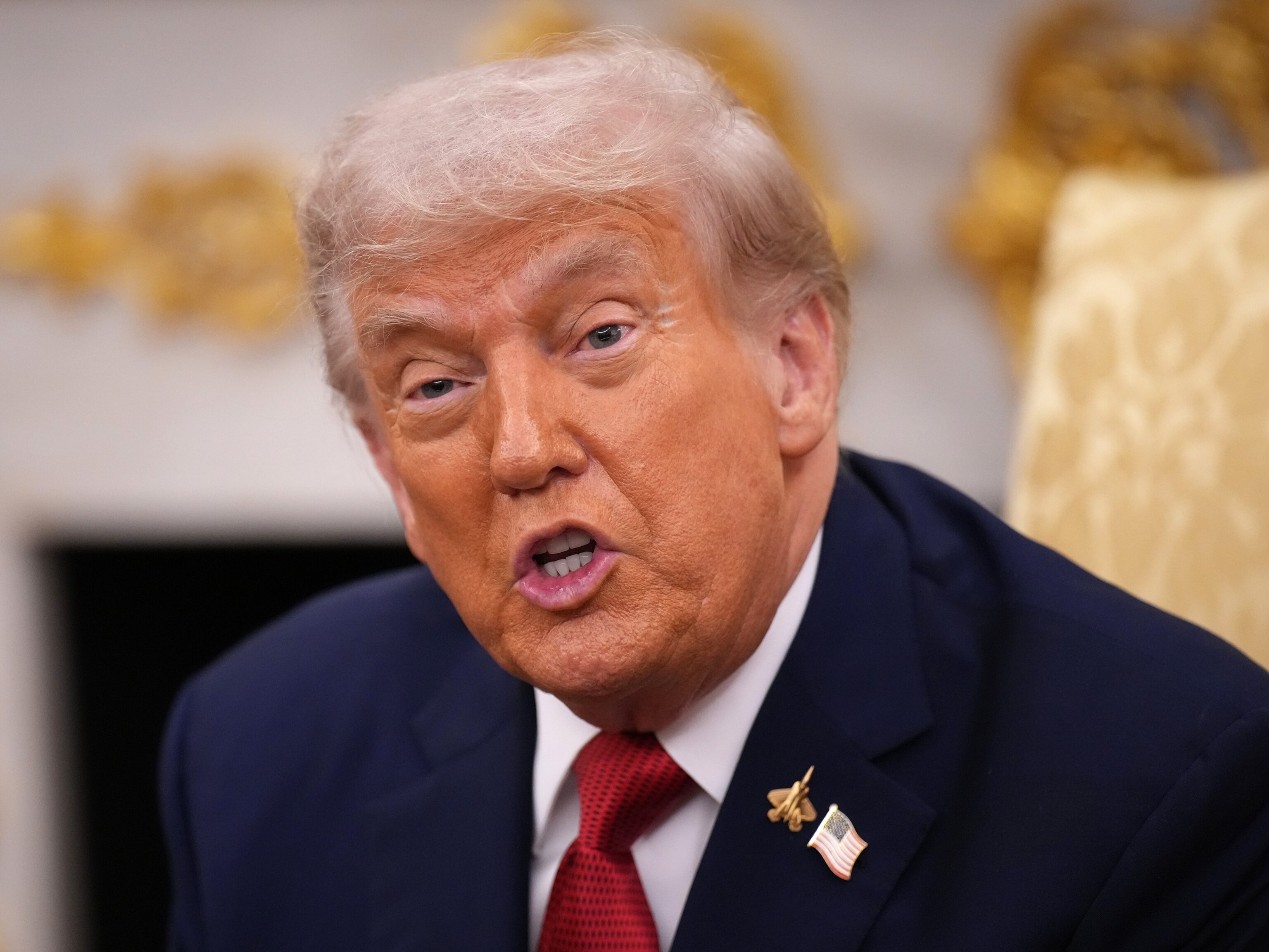 PHOTO: President Donald Trump speaks during a meeting with Turkish President Recep Tayyip Erdogan in the Oval Office of the White House, Sept. 25, 2025, in Washington.