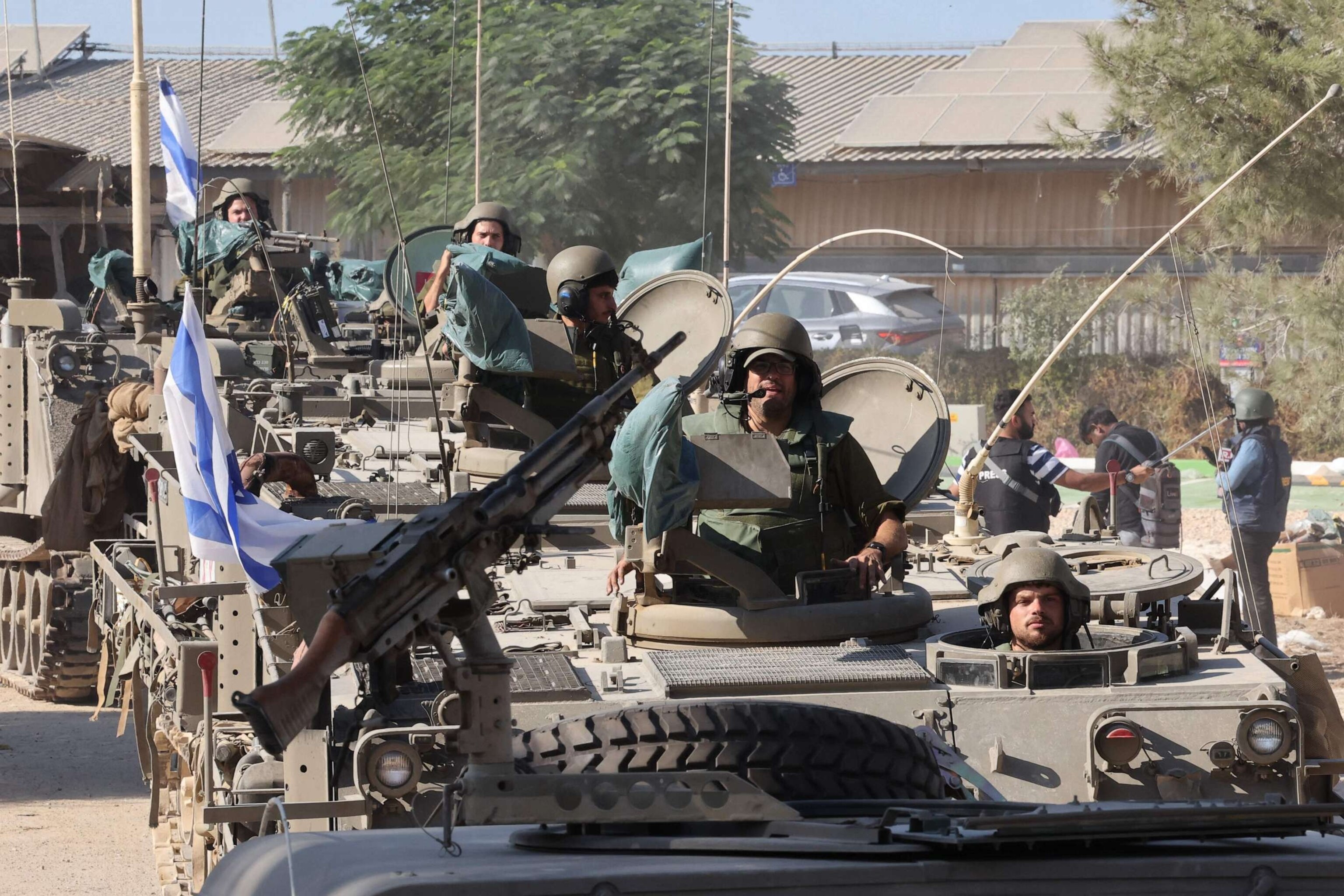 PHOTO: Israeli soldiers positioned outside kibbutz Beeri near the border with the Gaza Strip, Oct. 17, 2023.