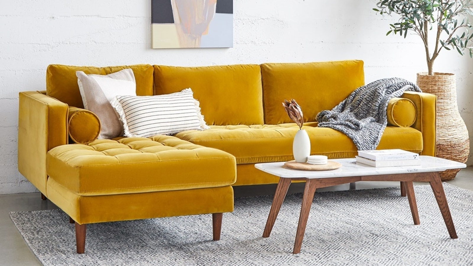 Sven 100" Tufted Velvet Left Sectional - Yarrow Gold