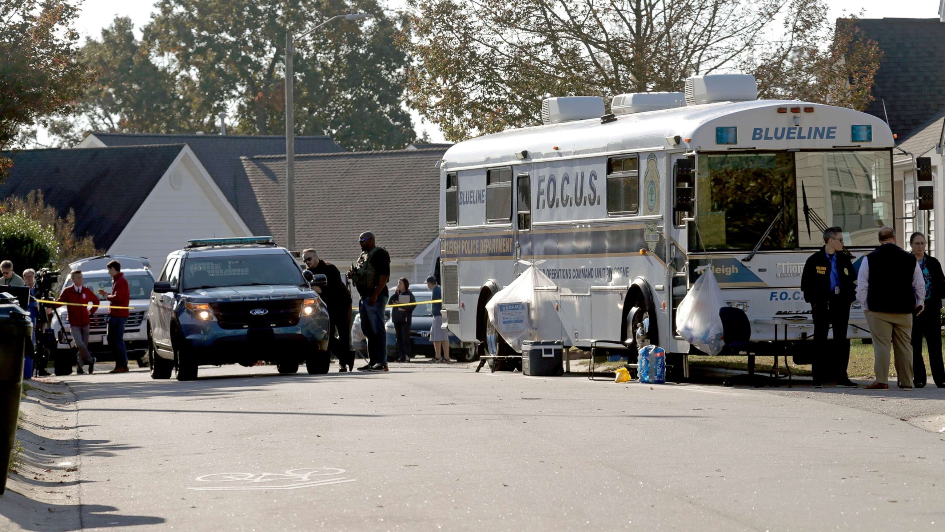 PHOTO: Police on the scene at Castle Pines Dr. and Sahalee Way, Oct. 14, 2022, following a shooting the night before in Raleigh, N.C.