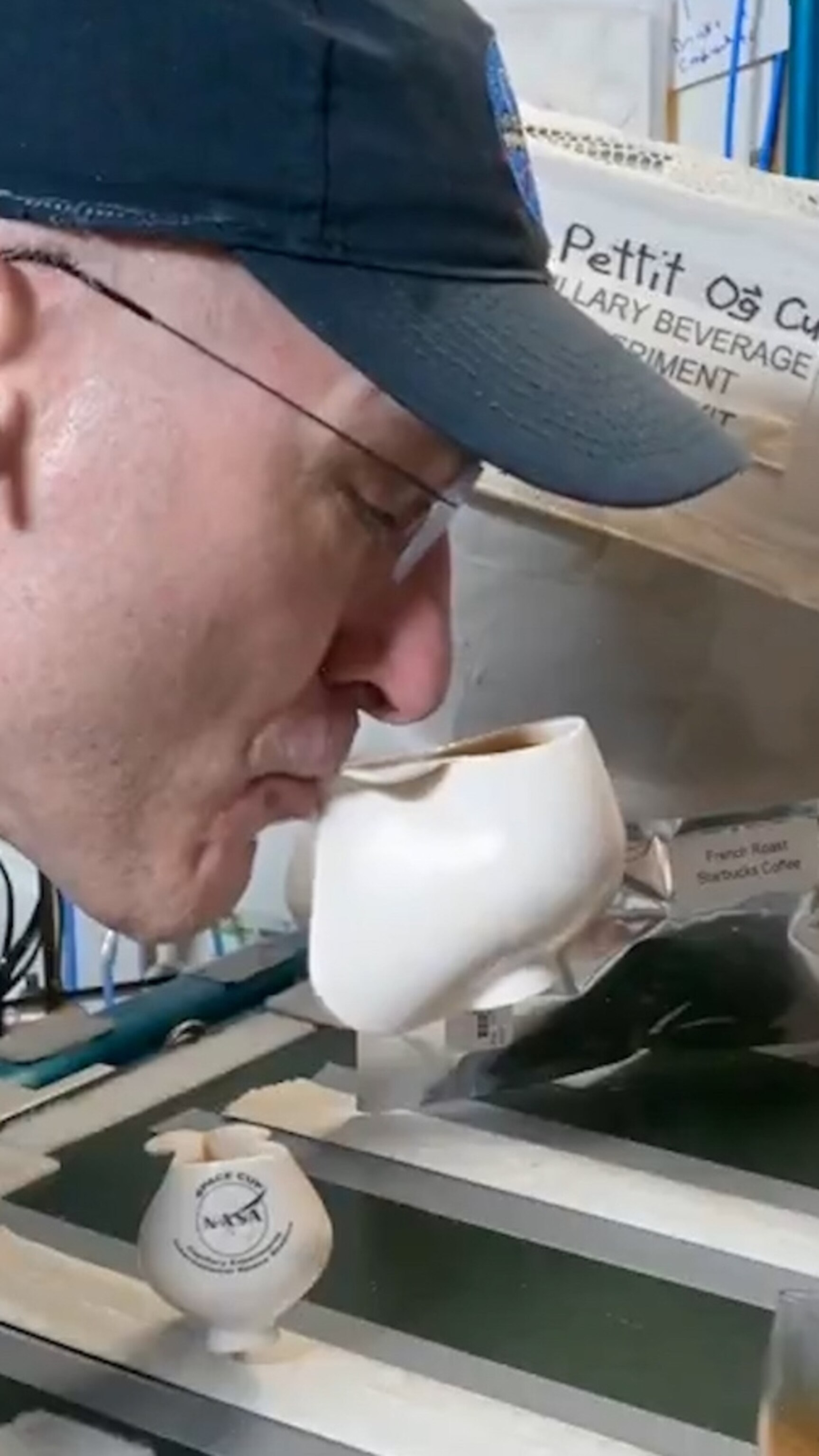 Video Astronaut drinks coffee in zero gravity using
