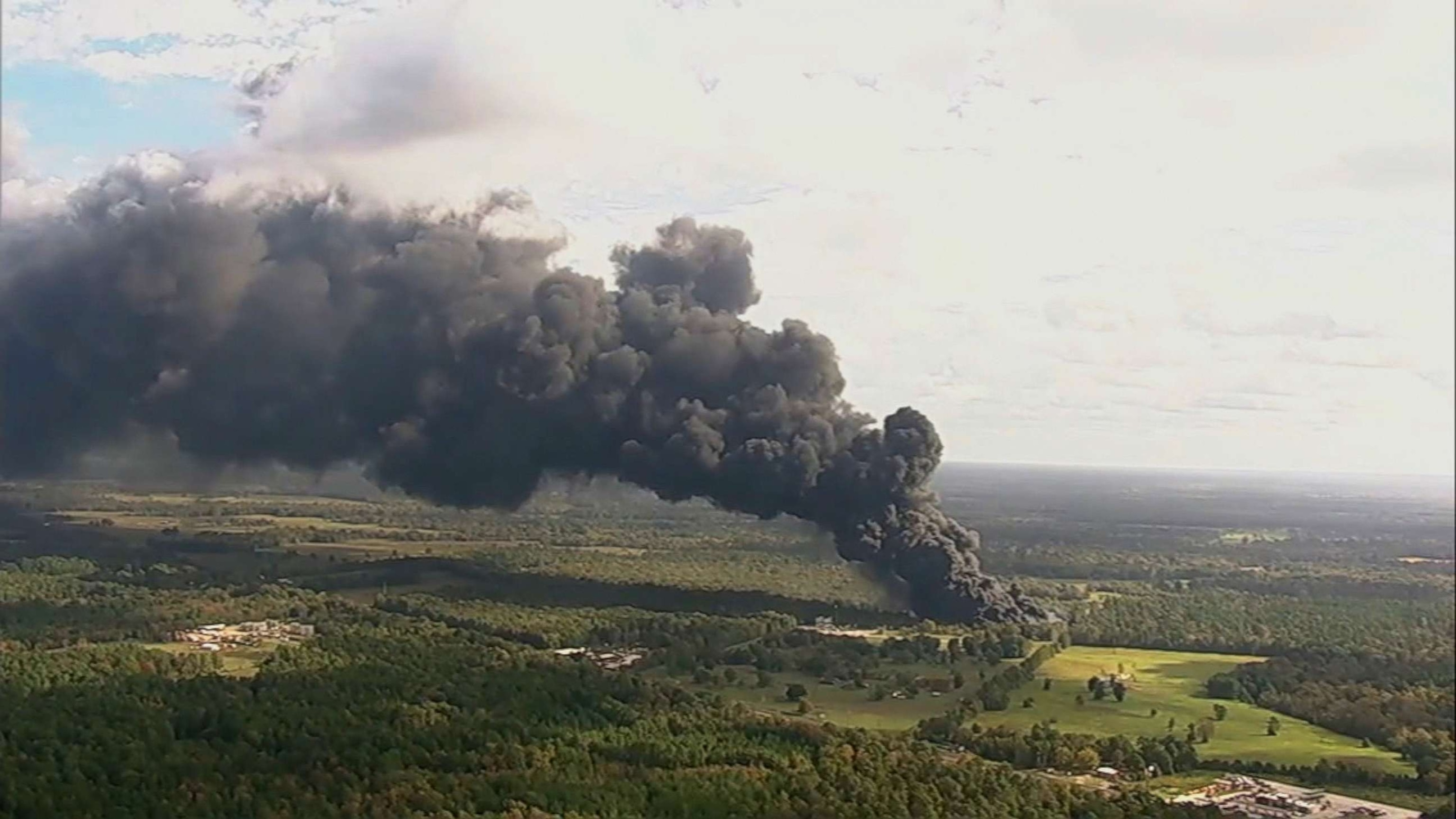 PHOTO: A massive fire at a chemical plant in Shepherd, Texas, is prompting evacuations, on Nov. 8, 2023, according to authorities.