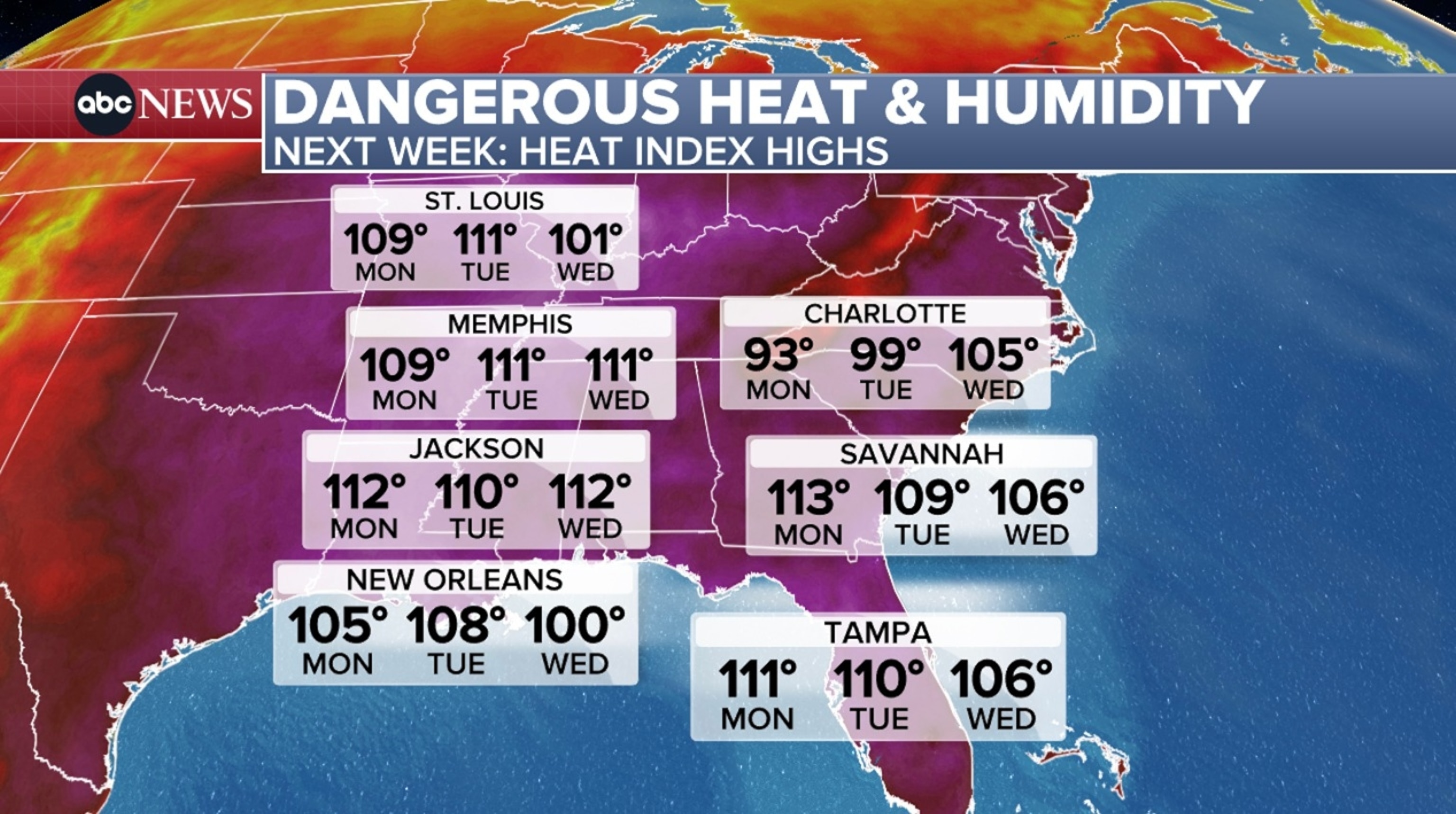 PHOTO: dangerous heat and humidity map