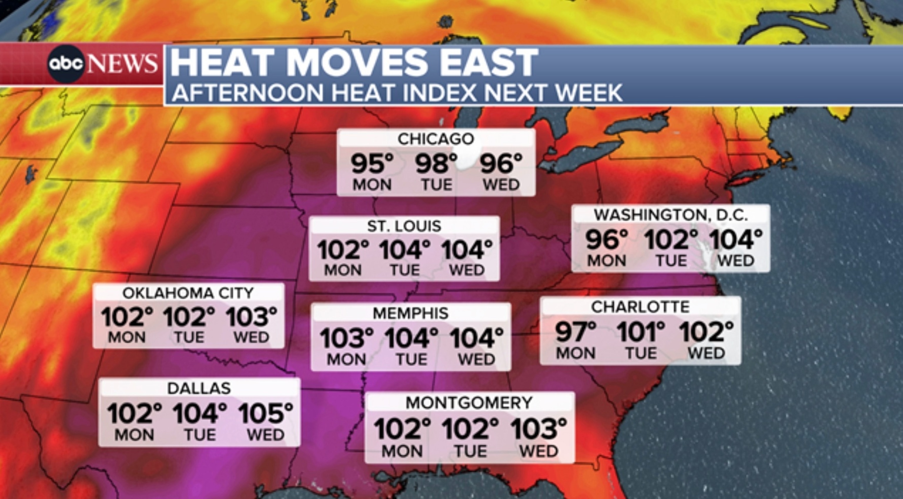 PHOTO: heat moves east weather graphic