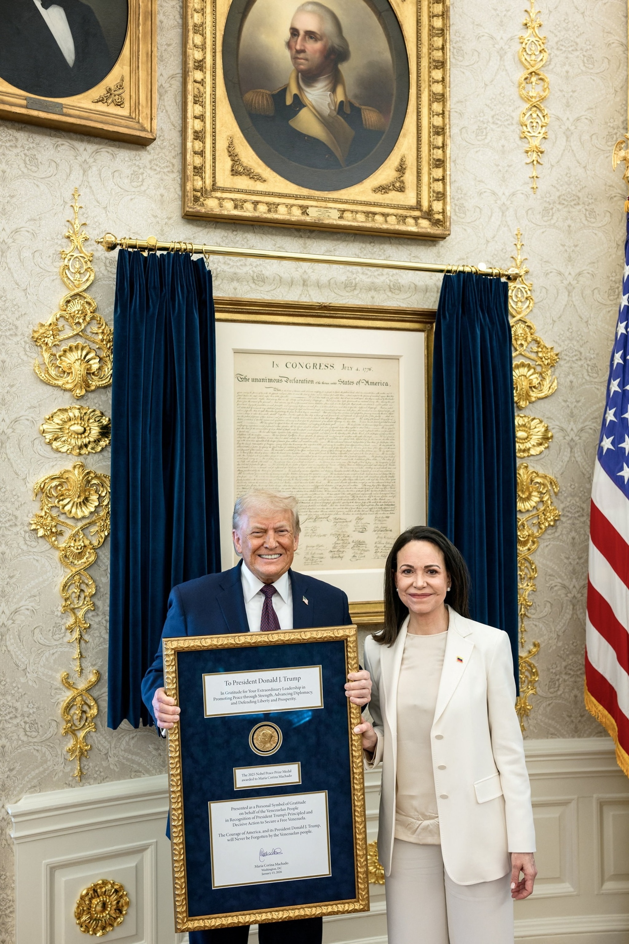 FOTO: El presidente estadounidense Trump se reúne con la líder opositora venezolana María Corina Machado, en Washington