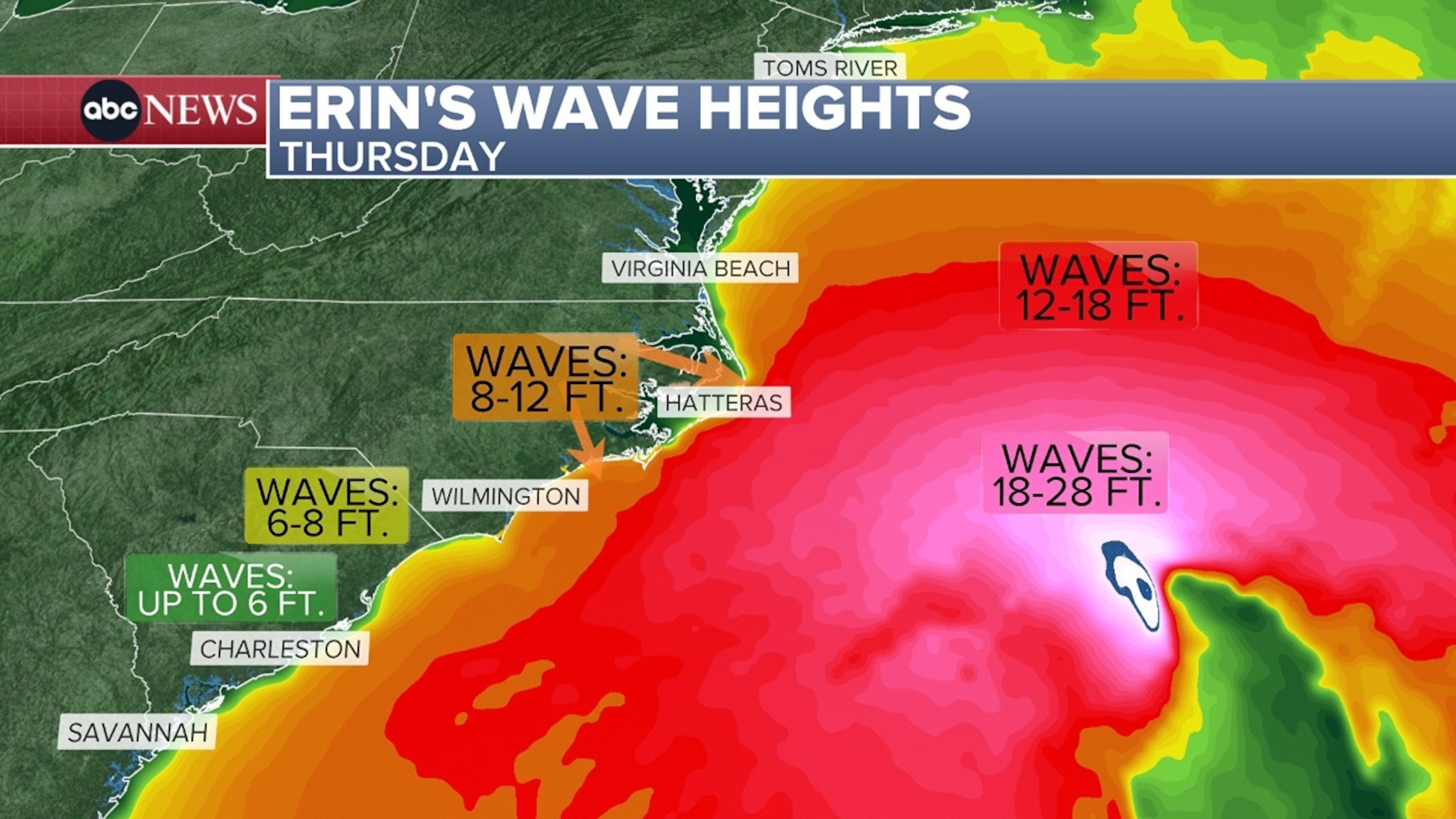 PHOTO: TS Erin wave heights map