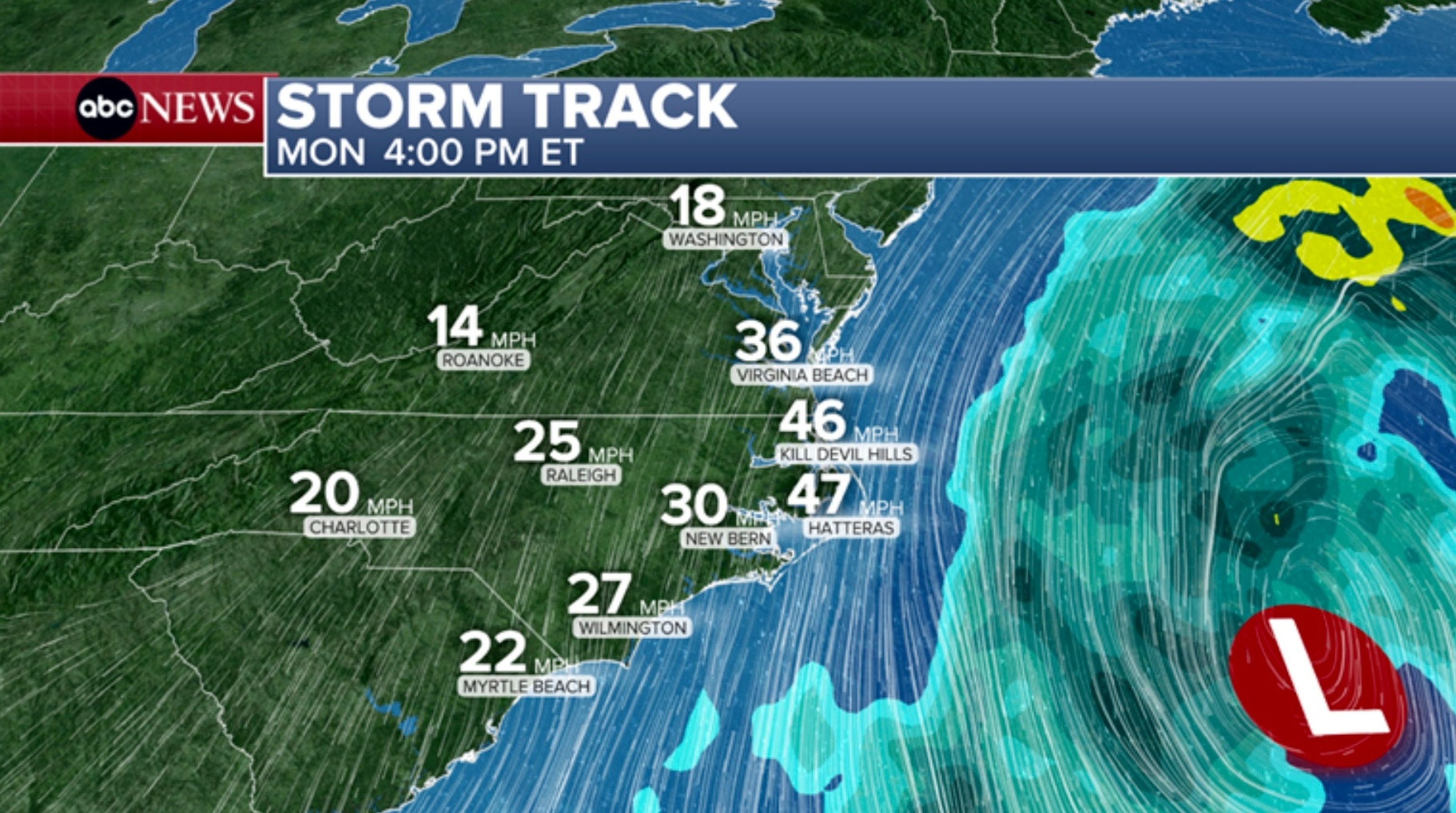 PHOTO: storm track monday map
