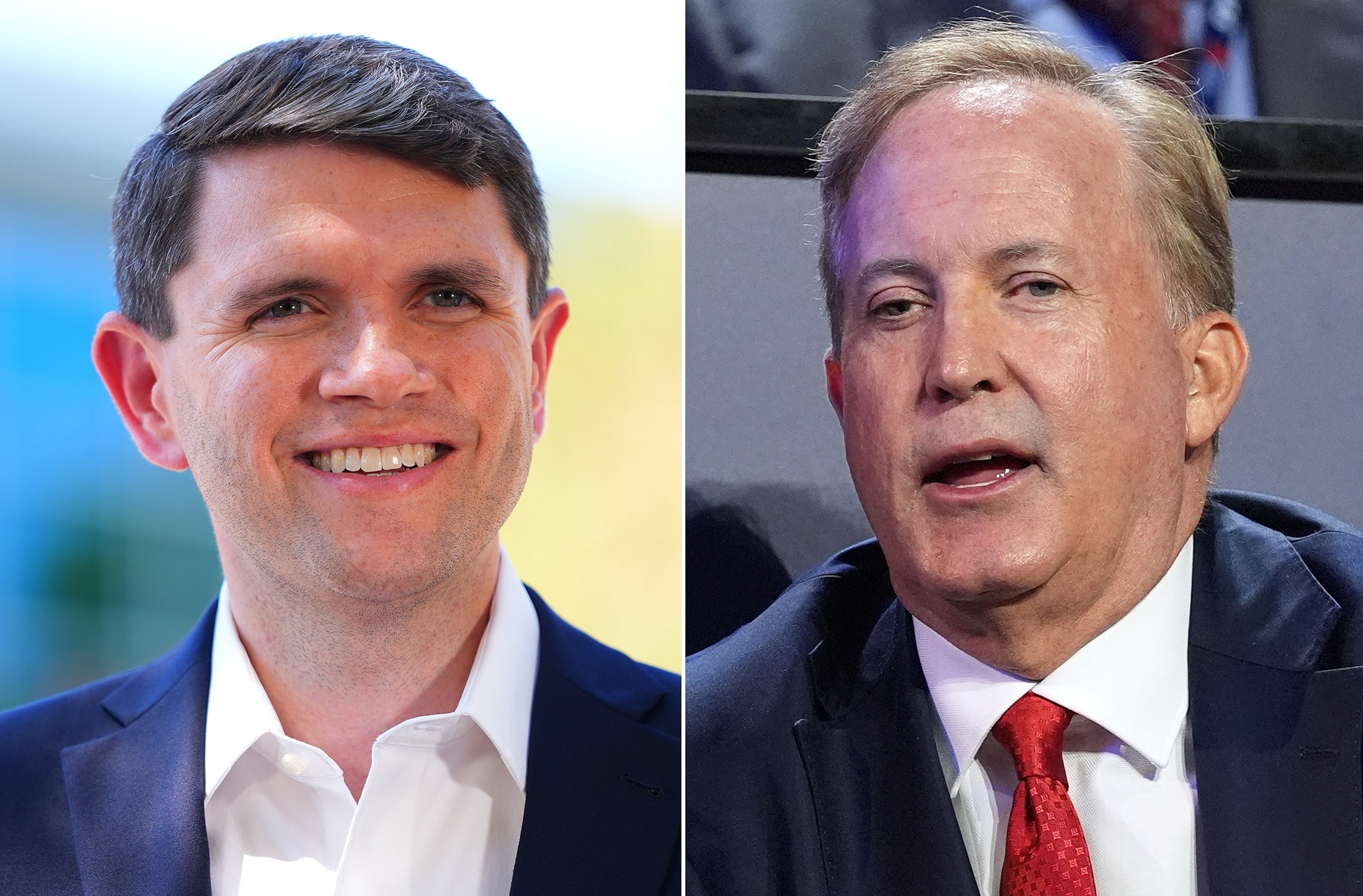 PHOTO: Democratic Senate candidate James Talarico, Aug. 30, 2026, in Arlington, Texas and Republican Senate candidate Texas Attorney General Ken Paxton, Sept. 9, 2026, in Dallas.