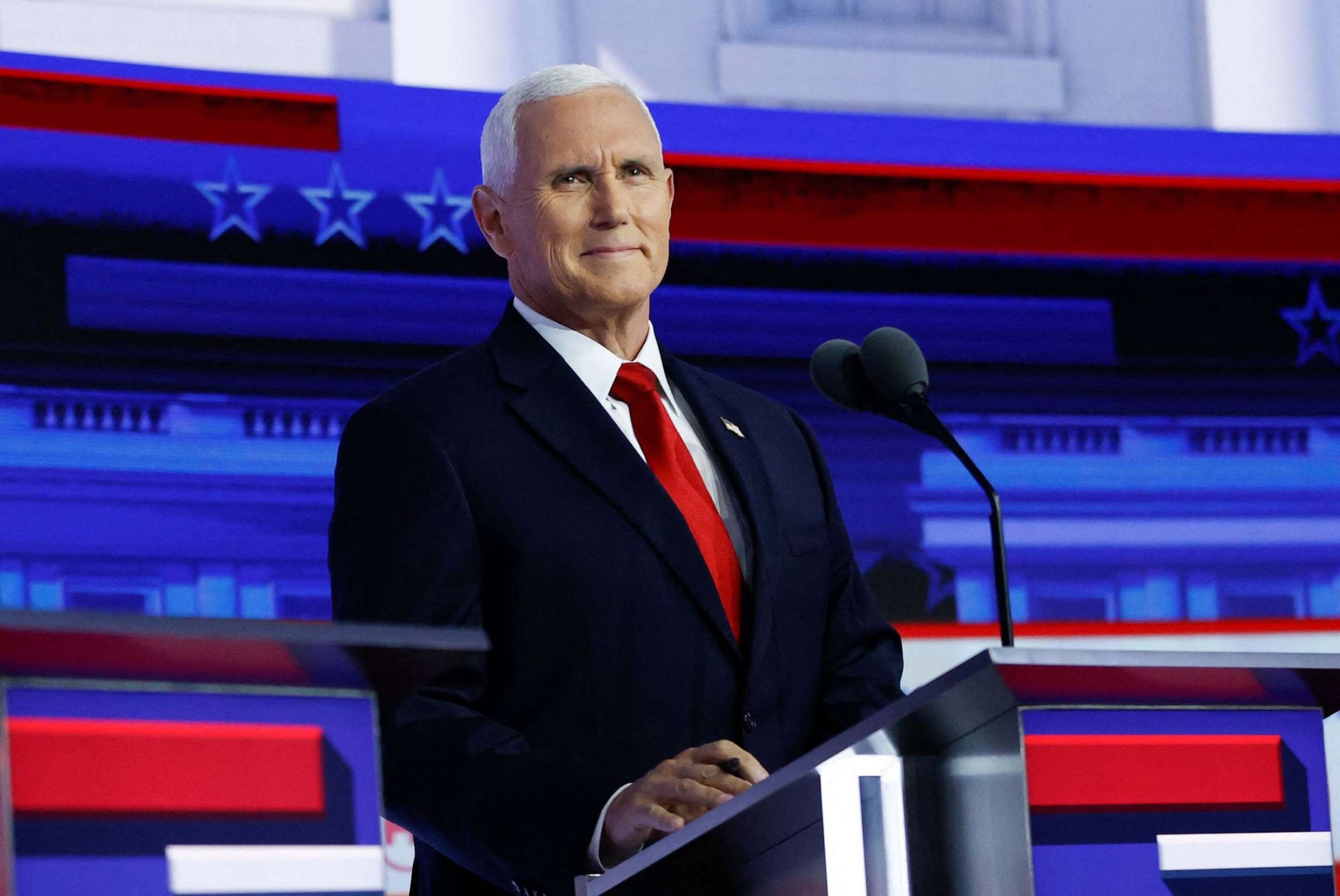 PHOTO: Former Vice President Mike Pence takes part in the first Republican Presidential primary debate at the Fiserv Forum in Milwaukee, Wisconsin, on Aug. 23, 2023.