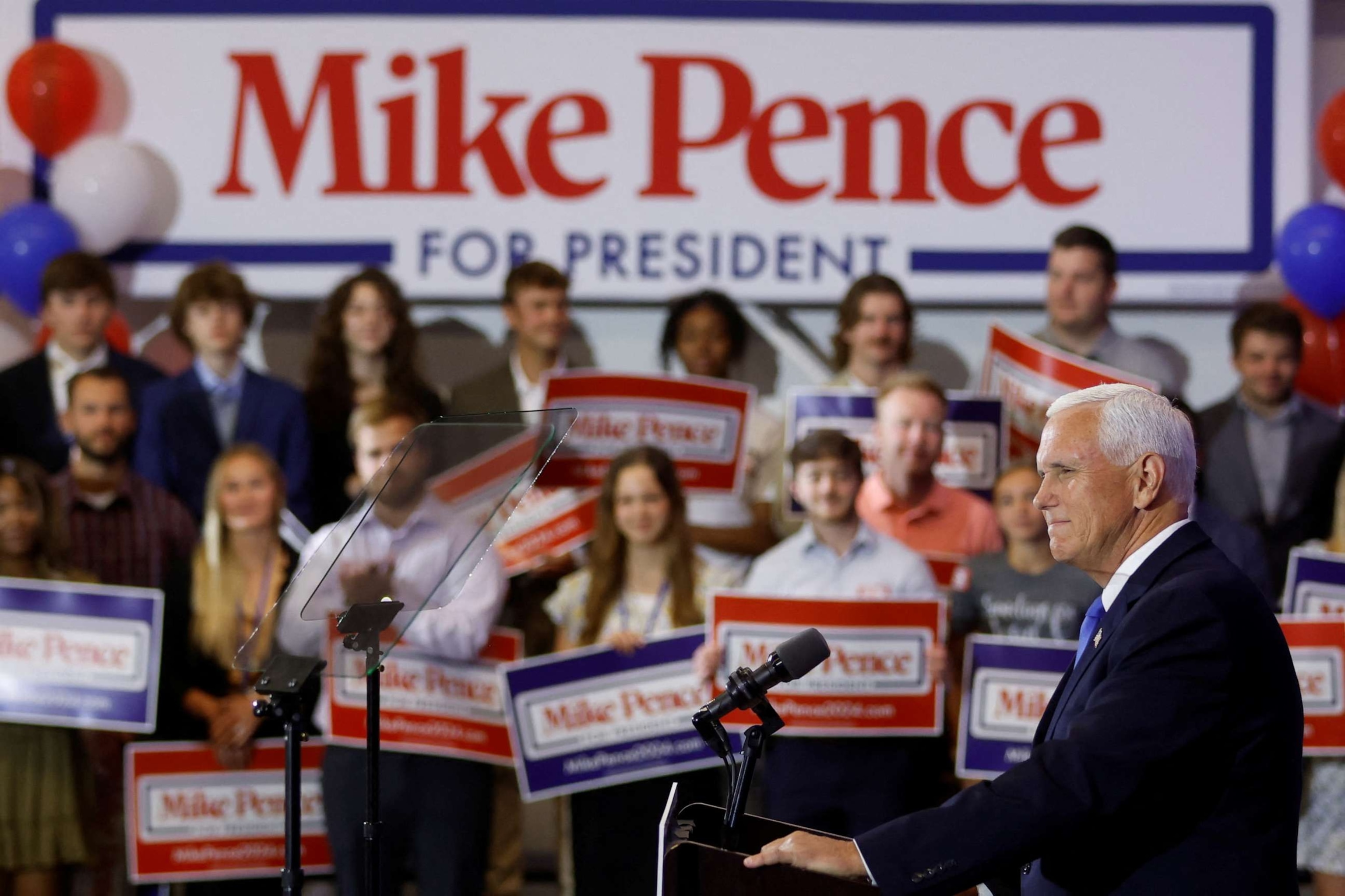 PHOTO: Former Vice President Mike Pence begins his U.S. presidential campaign announcement kicking off his race for the 2024 Republican presidential nomination in Ankeny, Iowa, June 7, 2023.