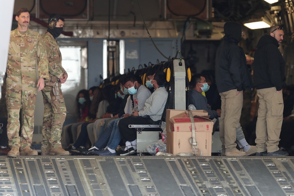 Eighty migrants from Guatemala are deported to their country with a United States military plane at the Fort Bliss facility in El Paso, Texas, on Jan. 30, 2025.