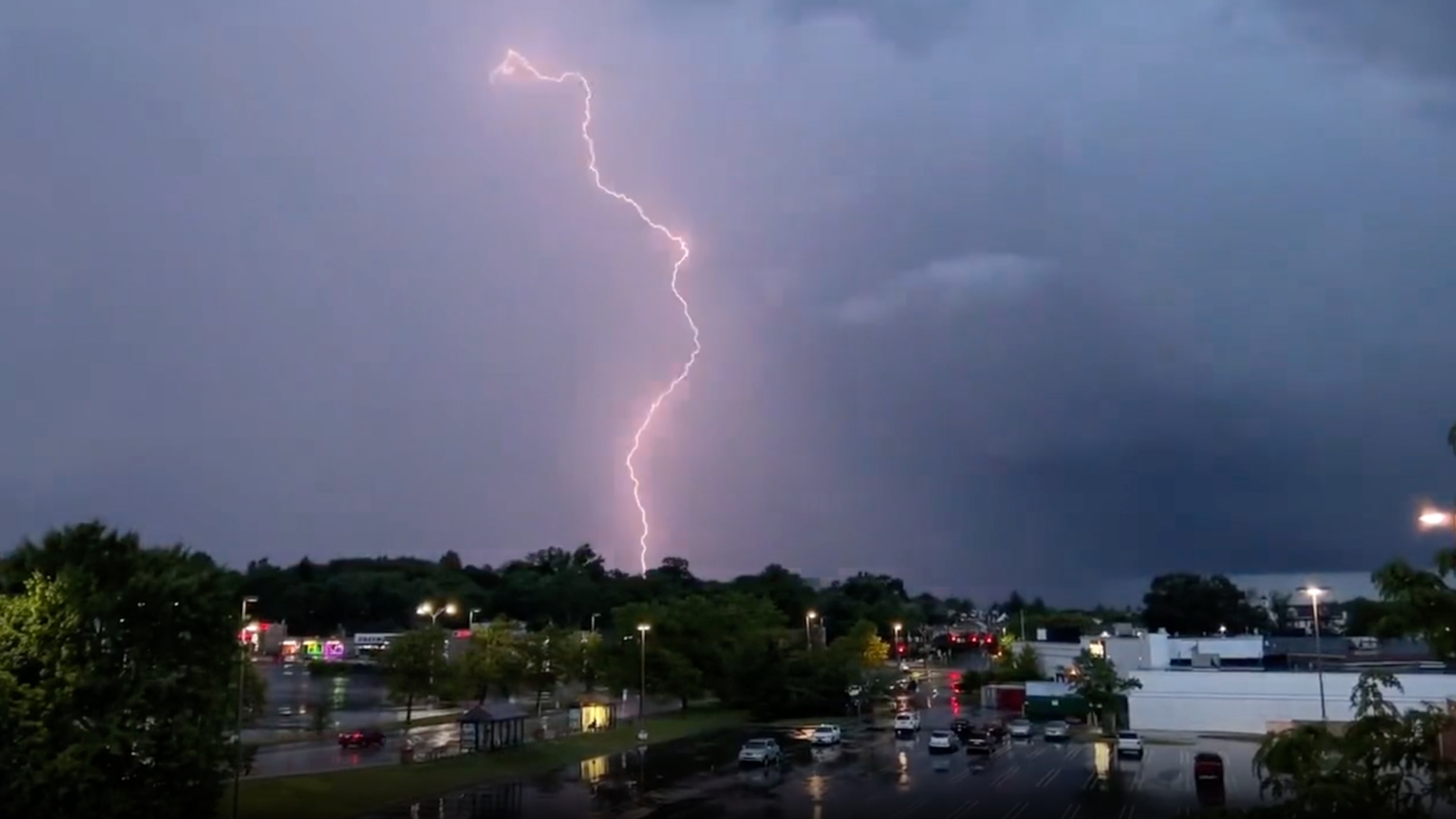 PHOTO: Lightning lights up the sky as storms move over Abington, Pa., June 26, 2023.