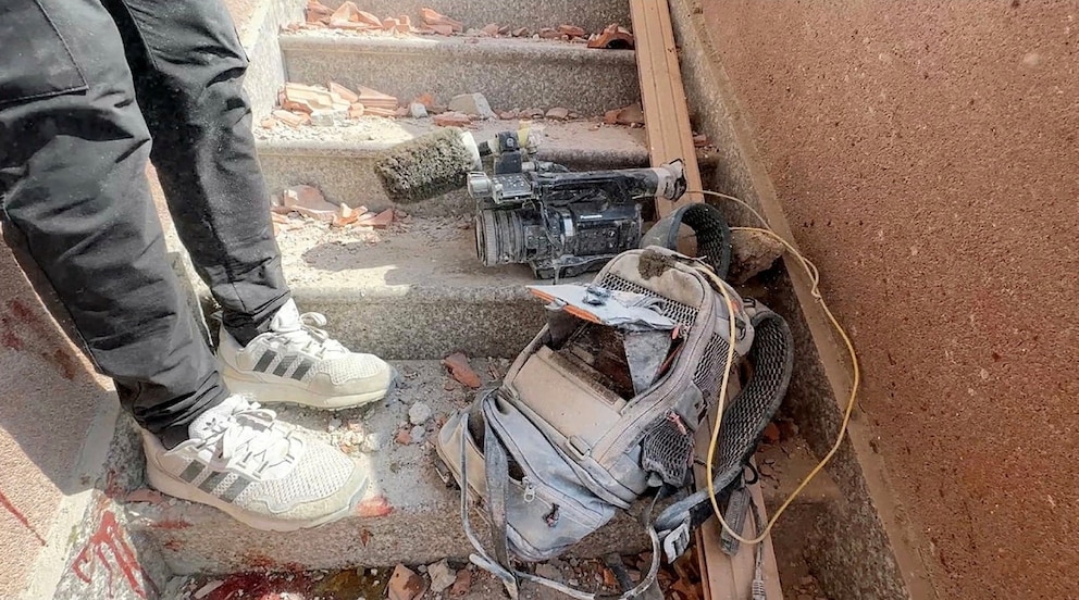 PHOTO: Equipment used by Palestinian cameraman Hussam al-Masri, who was a contractor for Reuters, lies at the site where he was killed in Israeli strikes, in Khan Younis in the southern Gaza Strip, in this still image taken from video, Aug. 25, 2025.