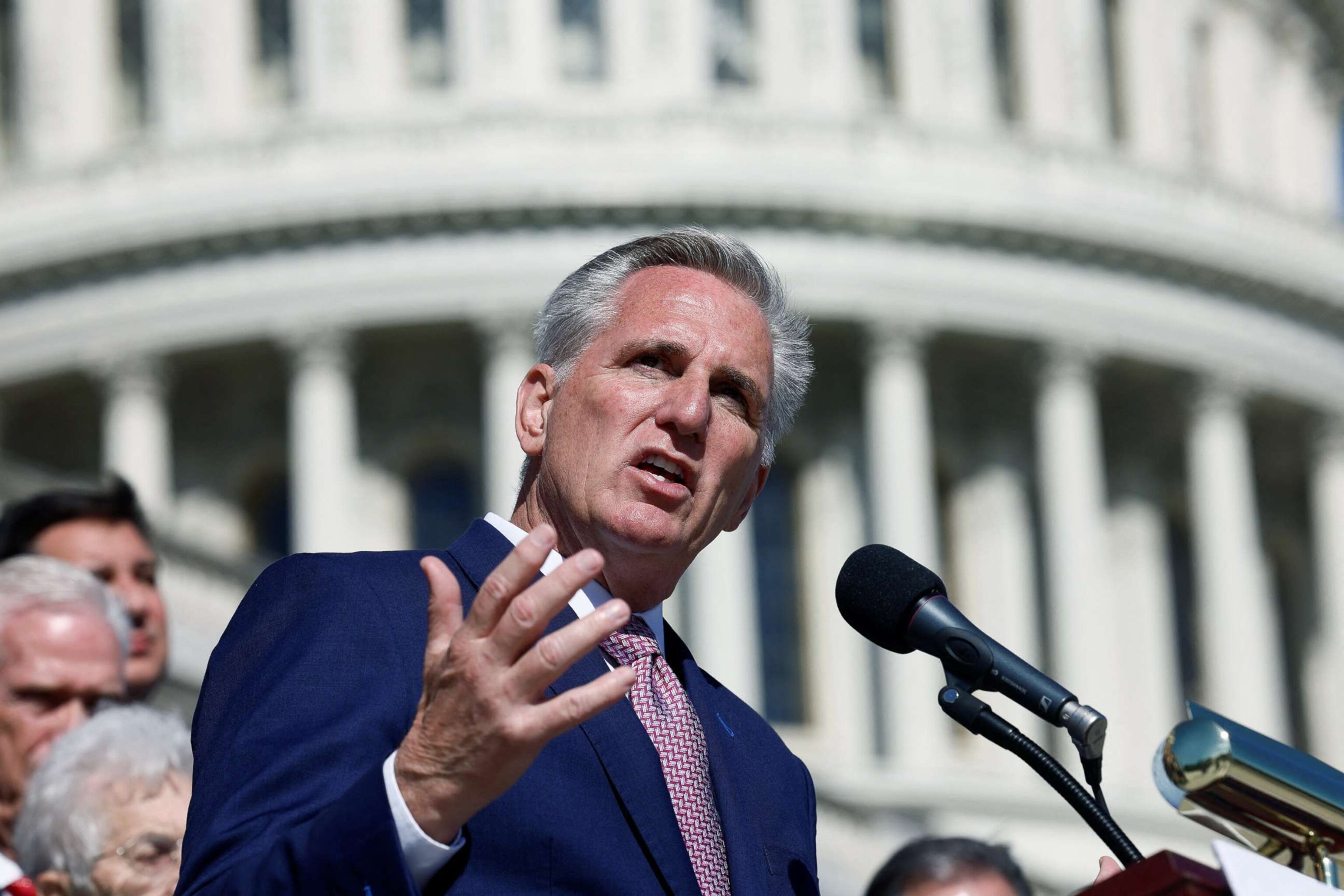 PHOTO: House Minority Leader Kevin McCarthy speaks during a news conference about the House Republicans "Commitment to America" at the Capitol, Sept. 29, 2022. 