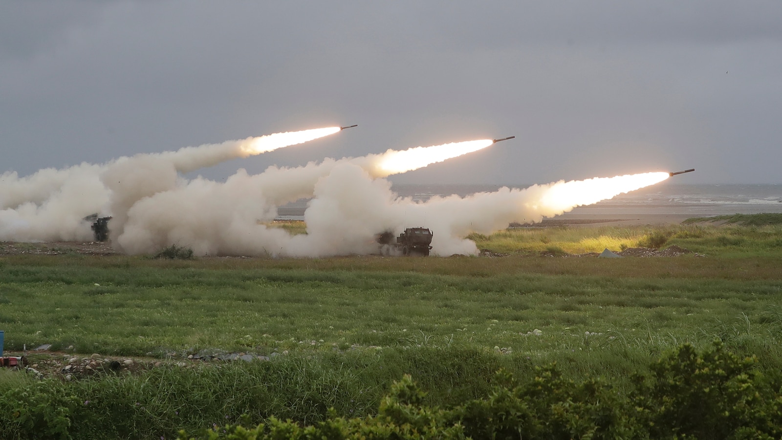 Taiwan fires rockets in China's direction from a US-supplied mobile launching system in drill