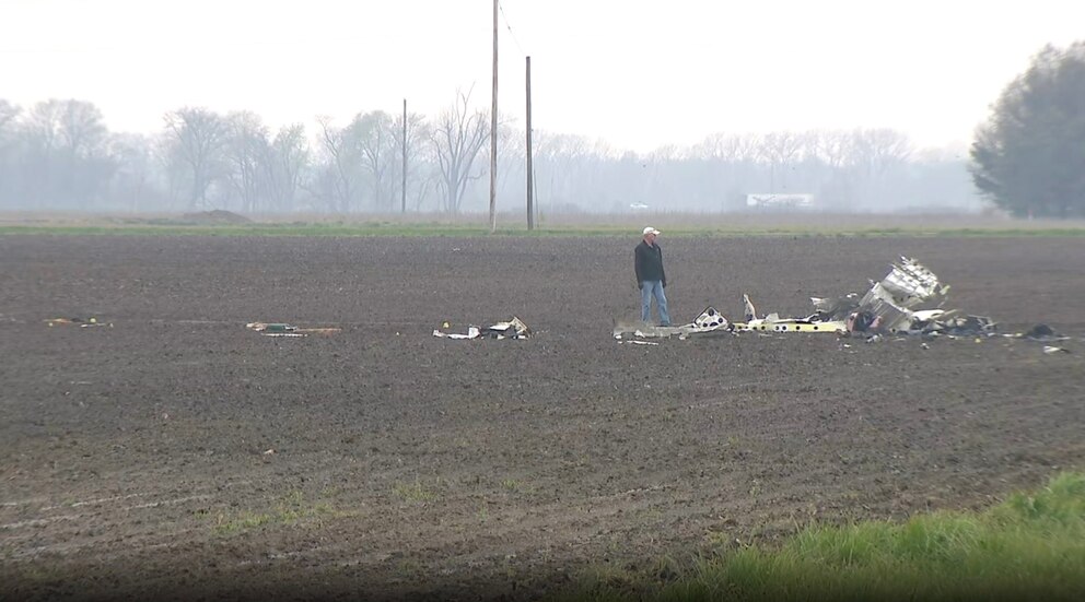 PHOTO: Police investigate a small plane crash that killed four people in Trilla, Illinois, April 19, 2025, according to the Illinois State Police. 
