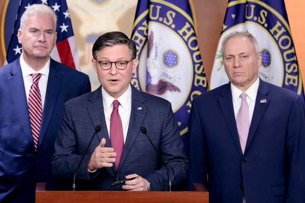 PHOTO: Speaker Johnson Talks To Reporters Following GOP Conference Meeting