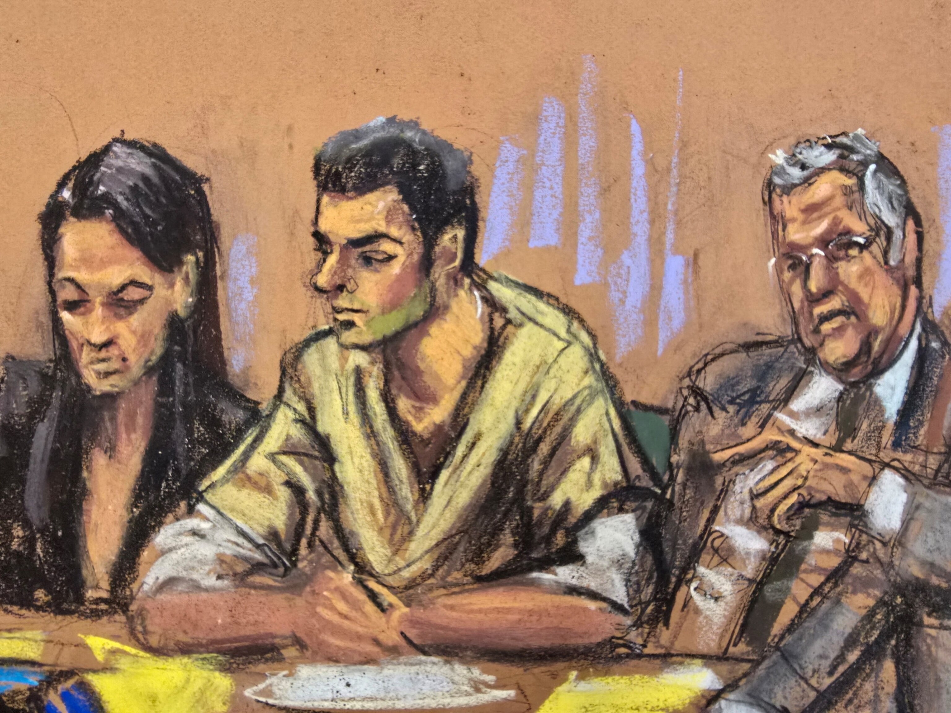 PHOTO: Luigi Mangione at the Manhattan Federal Courthouse, to appear on murder charges for the killing of UnitedHealthcare chief executive Brian Thompson, in New York, Jan. 9, 2026, in this courtroom sketch.