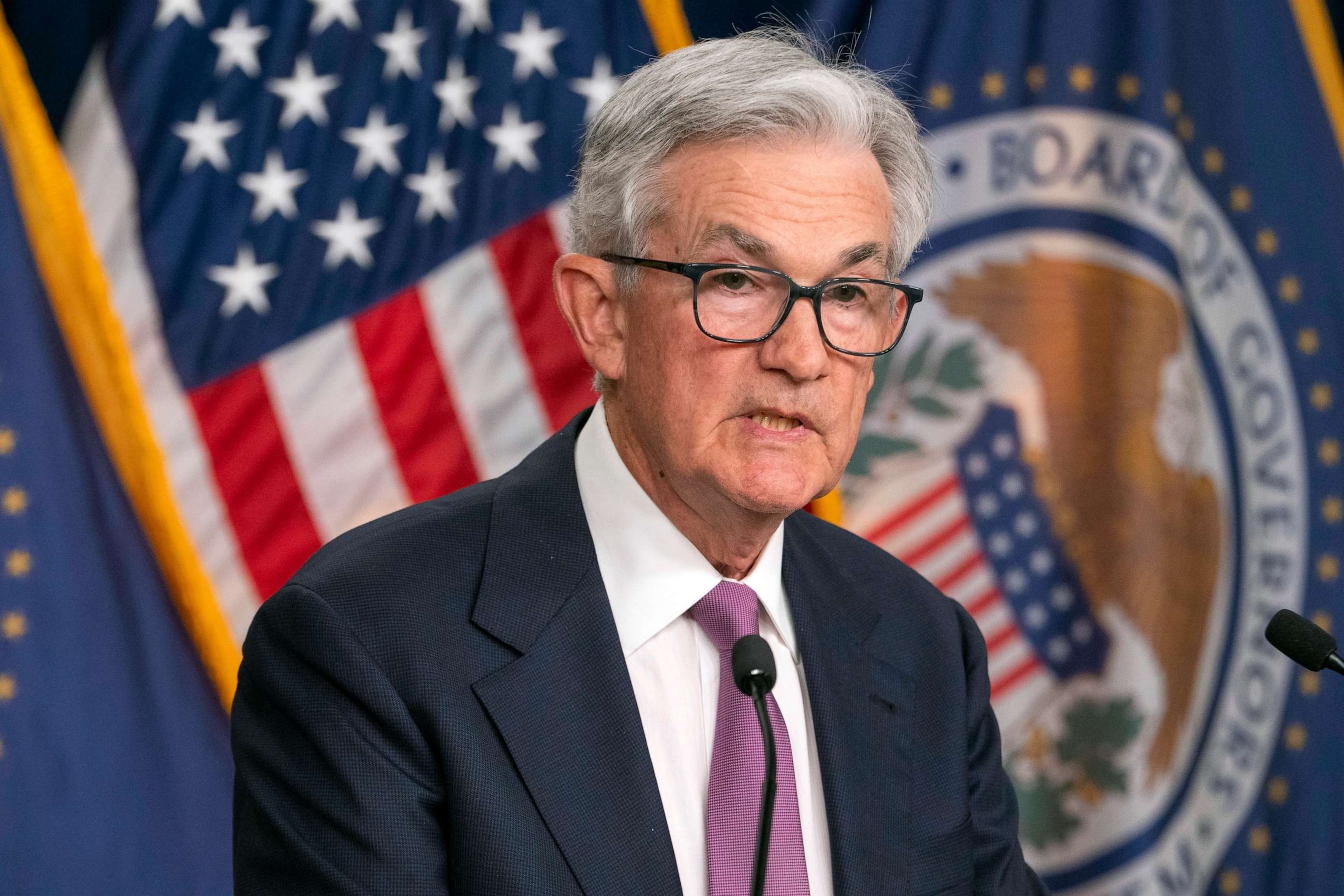 PHOTO: Federal Reserve Chair Jerome Powell speaks during a news conference following a Federal Open Market Committee meeting, June 14, 2023, at the Federal Reserve Board Building in Washington, D.C.