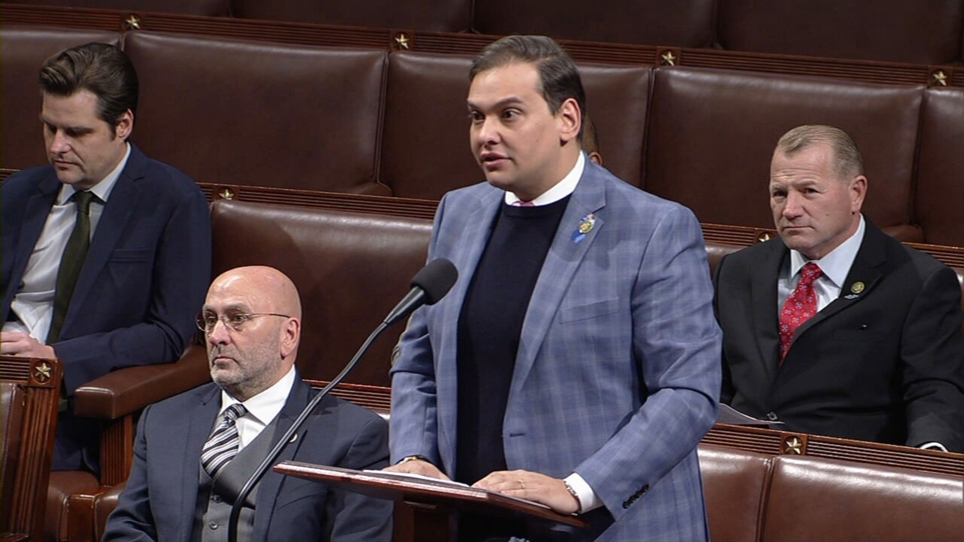 PHOTO: Rep. George Santos speaks on the House floor on Nov. 30, 2023, in Washington, D.C.