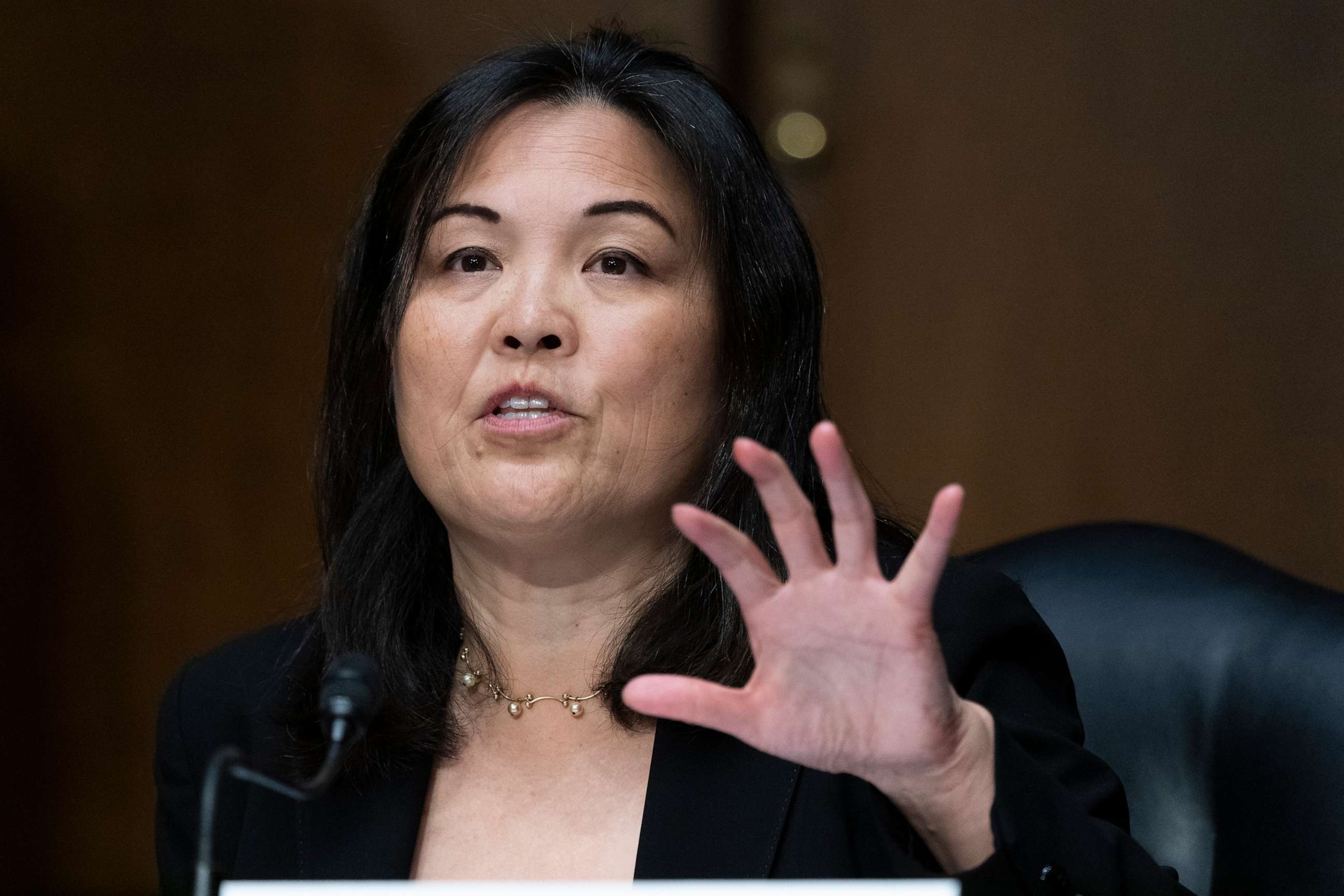 PHOTO: Julie Su, of Calif., speaks during a hearing of the Senate Health, Education, Labor and Pensions Committee for her to be Deputy Secretary of Labor, on Capitol Hill, March 16, 2021, in Washington.