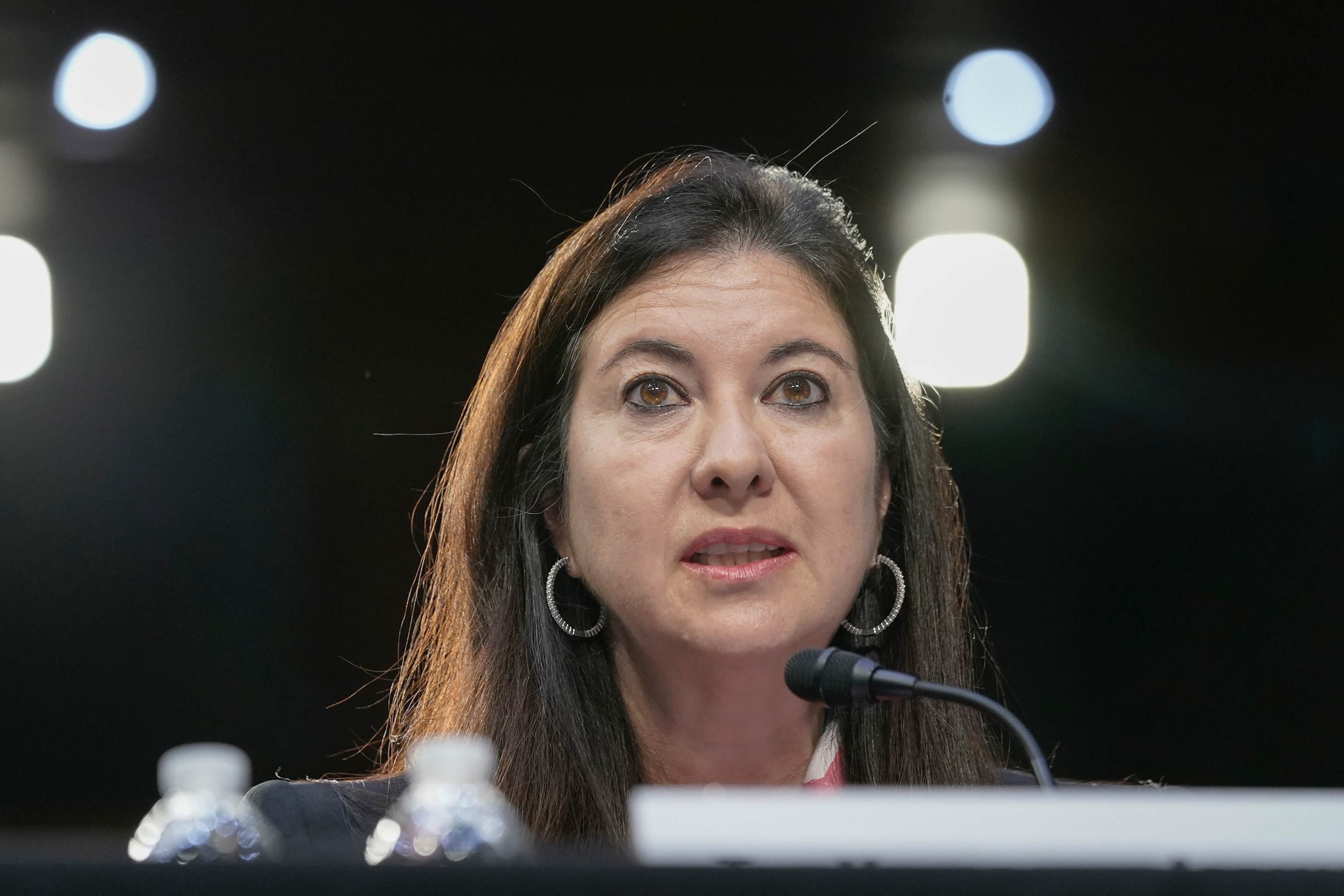 PHOTO: Adriana Kugler of Maryland, speaks during a hearing to examine her nomination to be a member of the Board of Governors of the Federal Reserve System, June 21, 2023, on Capitol Hill in Washington. 