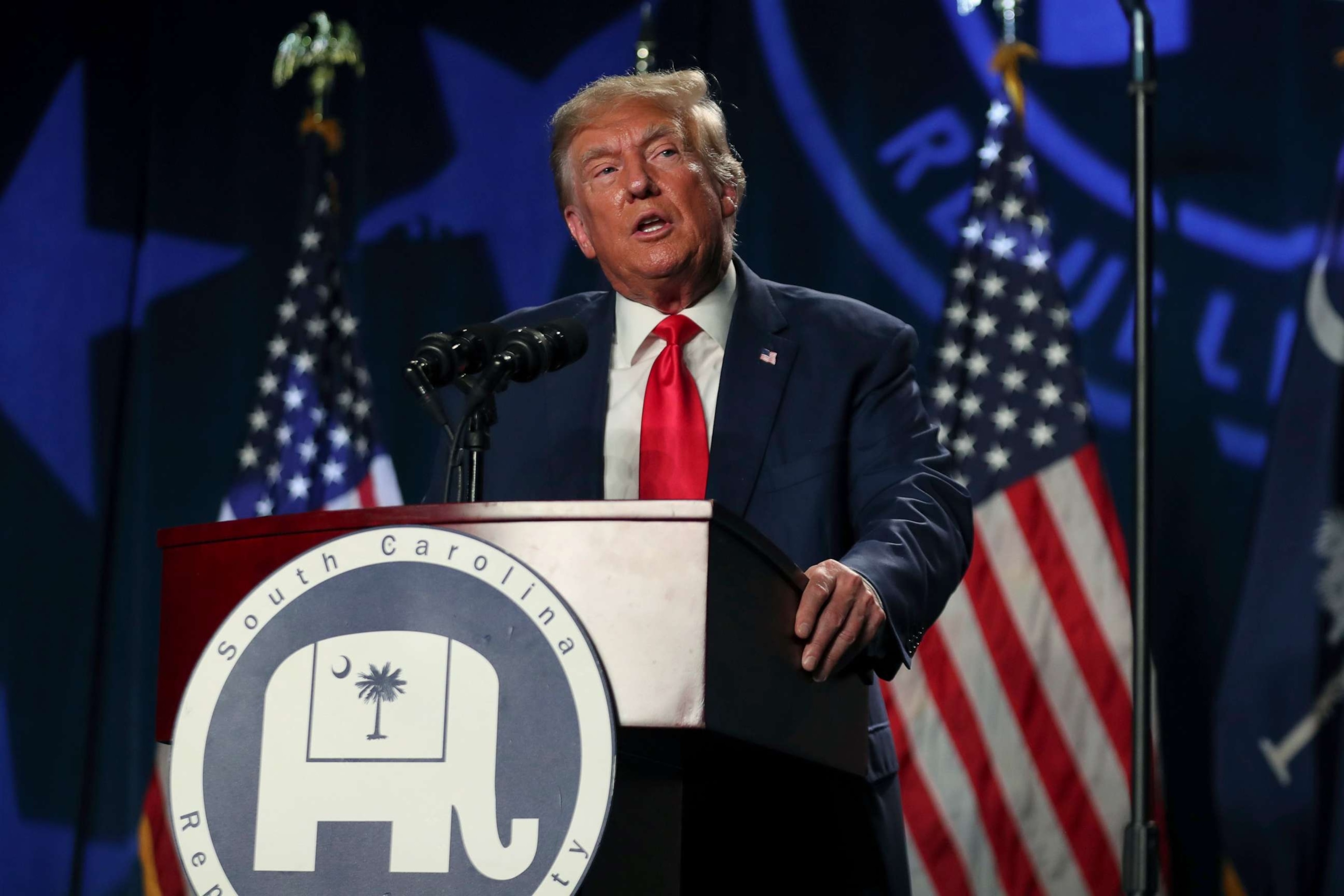 PHOTO: Former President Donald Trump speaks at the 56th annual Silver Elephant Gala in Columbia, S.C., Aug. 5, 2023.