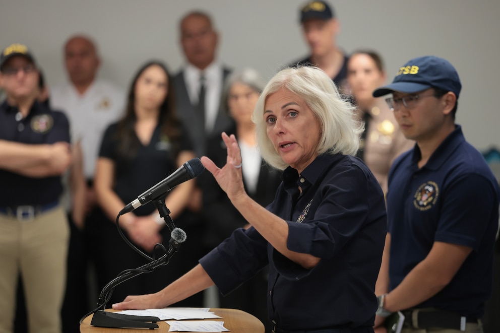 Jennifer Homendy, chairwoman of the National Transportation Safety Board, holds a press conference on the investigation into the Sept. 6, 2026, Amazon cargo plane crash at Miami International Airport, on Sept. 7, 2026, in Miami, Florida.