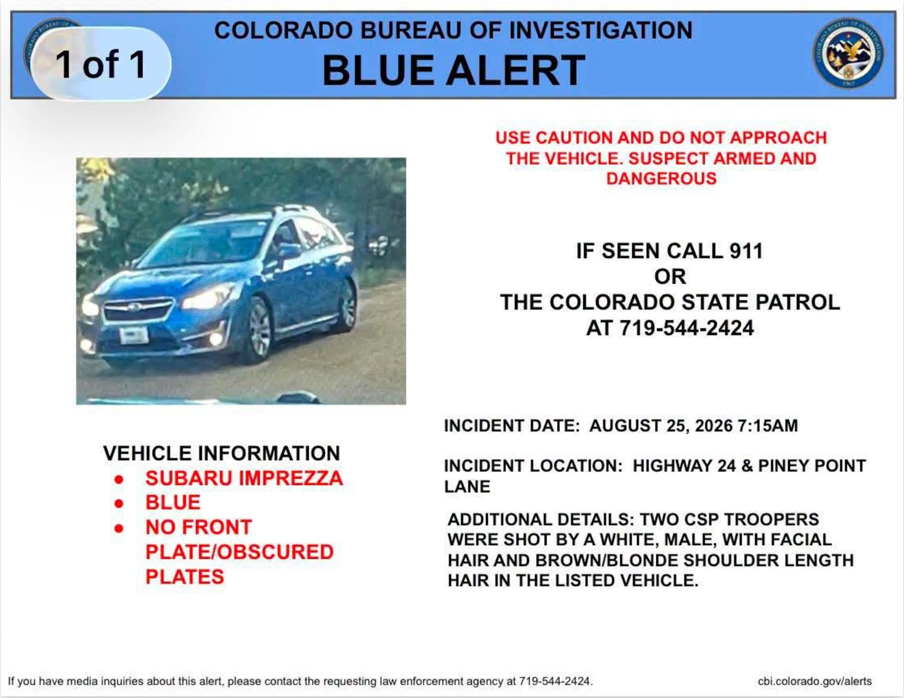 PHOTO: A Blue Alert from the Colorado Bureau of Investigation