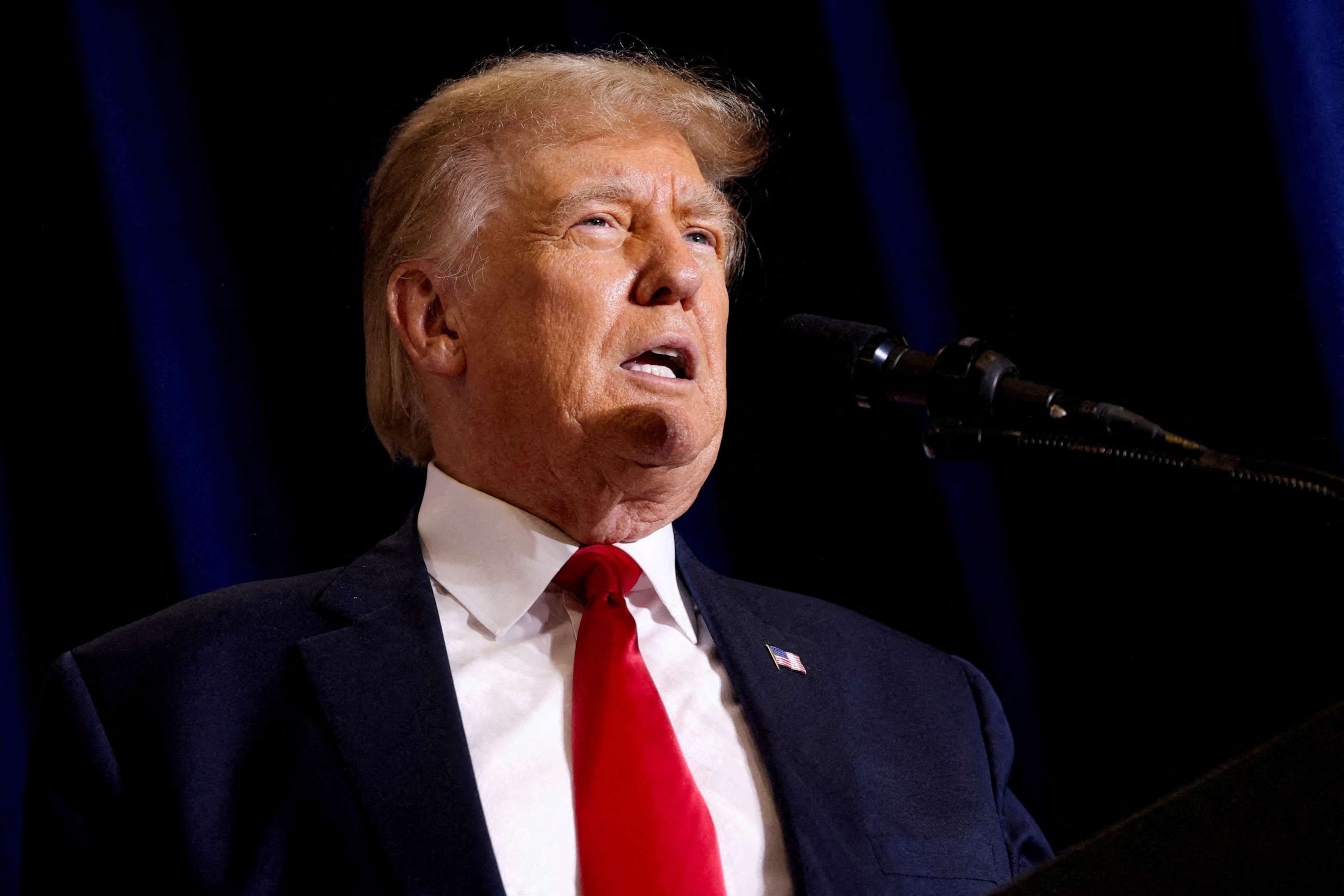 PHOTO: Former President and Republican presidential candidate Donald Trump speaks during a 2024 presidential campaign rally in Dubuque, Iowa, September 20, 2023.