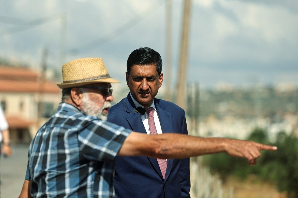 PHOTO: Rep. Ro Khanna speaks with a Palestinian resident of Turmus Ayya, near Ramallah, during a visit in the Israeli-occupied West Bank, July 9, 2026.