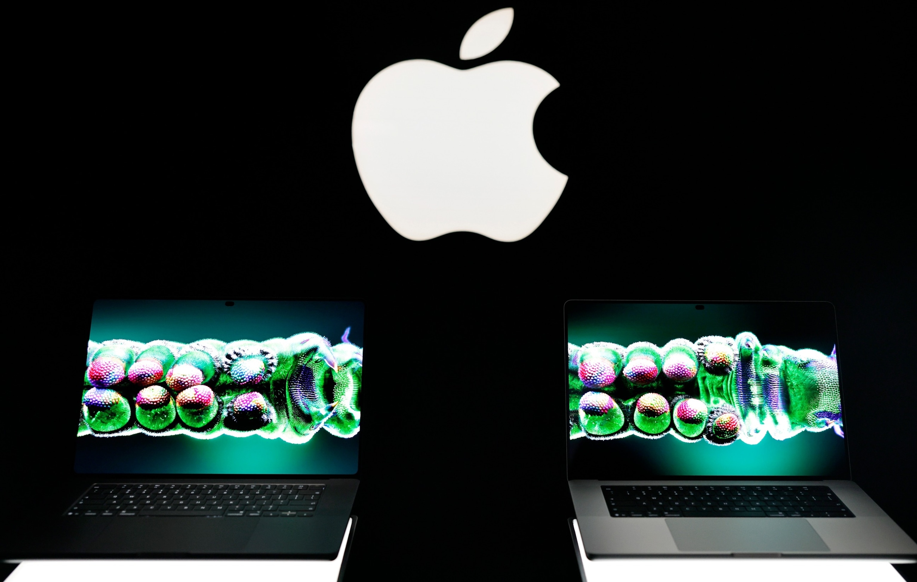 PHOTO: The new touchscreen MacBook Pro is displayed at the Apple "Pro and Tell" event on Oct. 28, 2026, in Los Angeles.