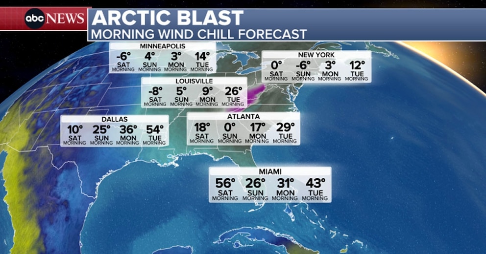 PHOTO: arctic blast morning wind chill map