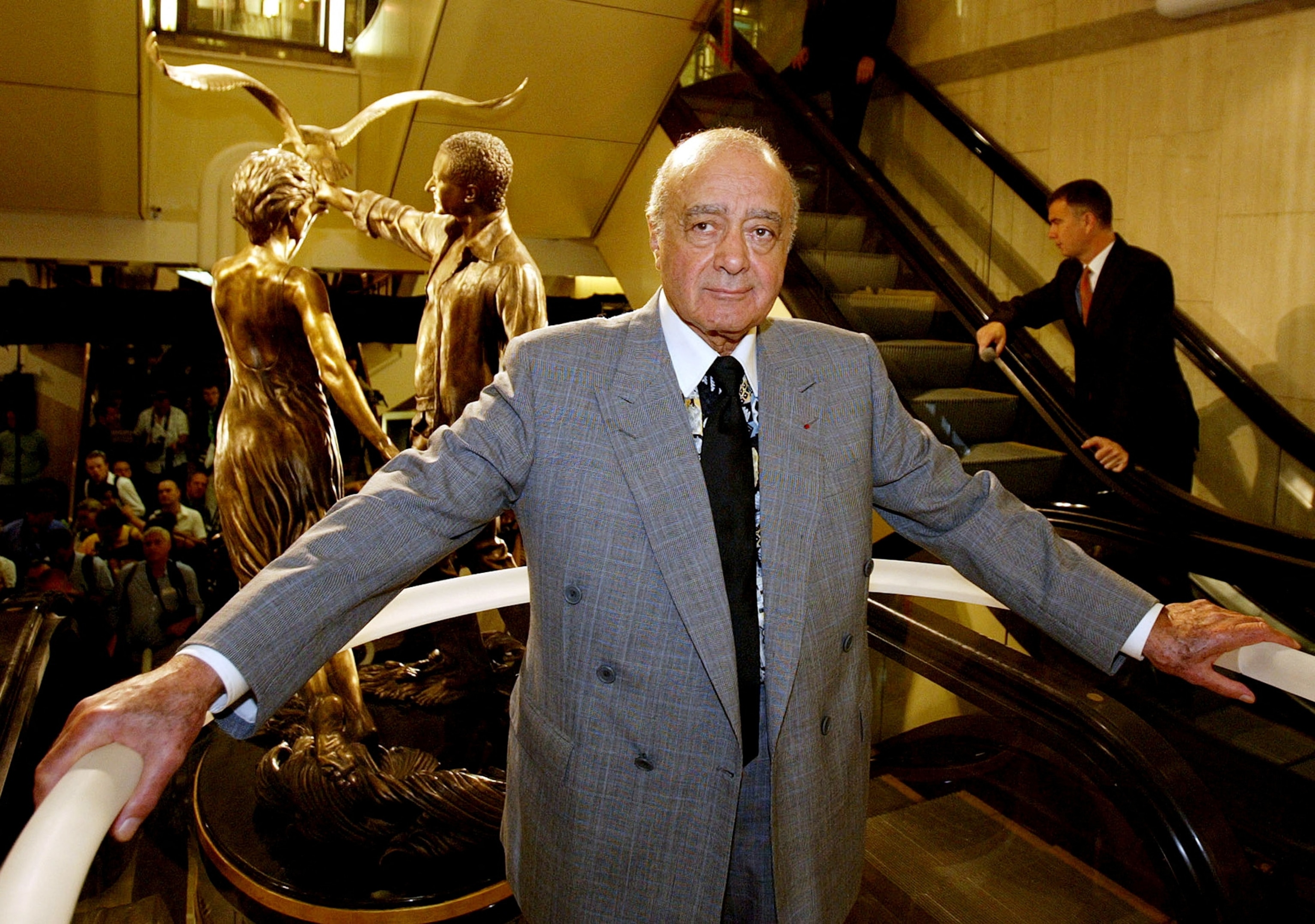 PHOTO: Former Harrods chairman Mohamed Al Fayed unveils a memorial to his son Dodi and Britain's Diana, Princess of Wales at Harrods in London, Sept. 1, 2005.