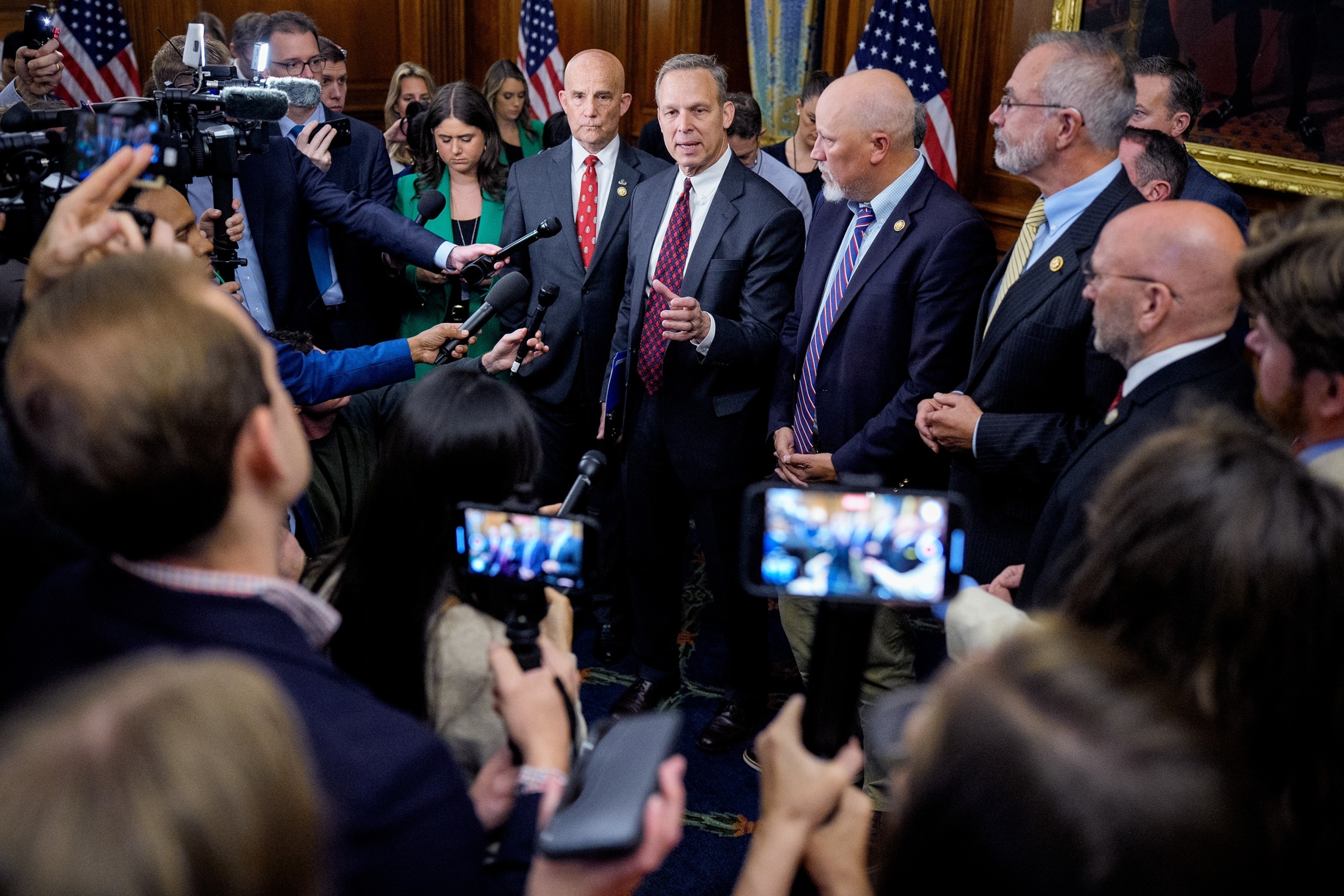 PHOTO: Rep. Scott Perry speaks about the ongoing negotiations between House leadership, the White House and the House Freedom Caucus on the "One, Big, Beautiful Bill" at the Capitol Building, May 21, 2025.