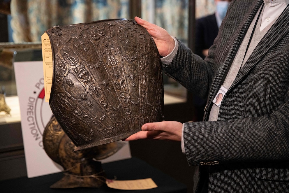 PHOTO: An ancient breastplate during its official restitution in Paris, March 3, 2021. 