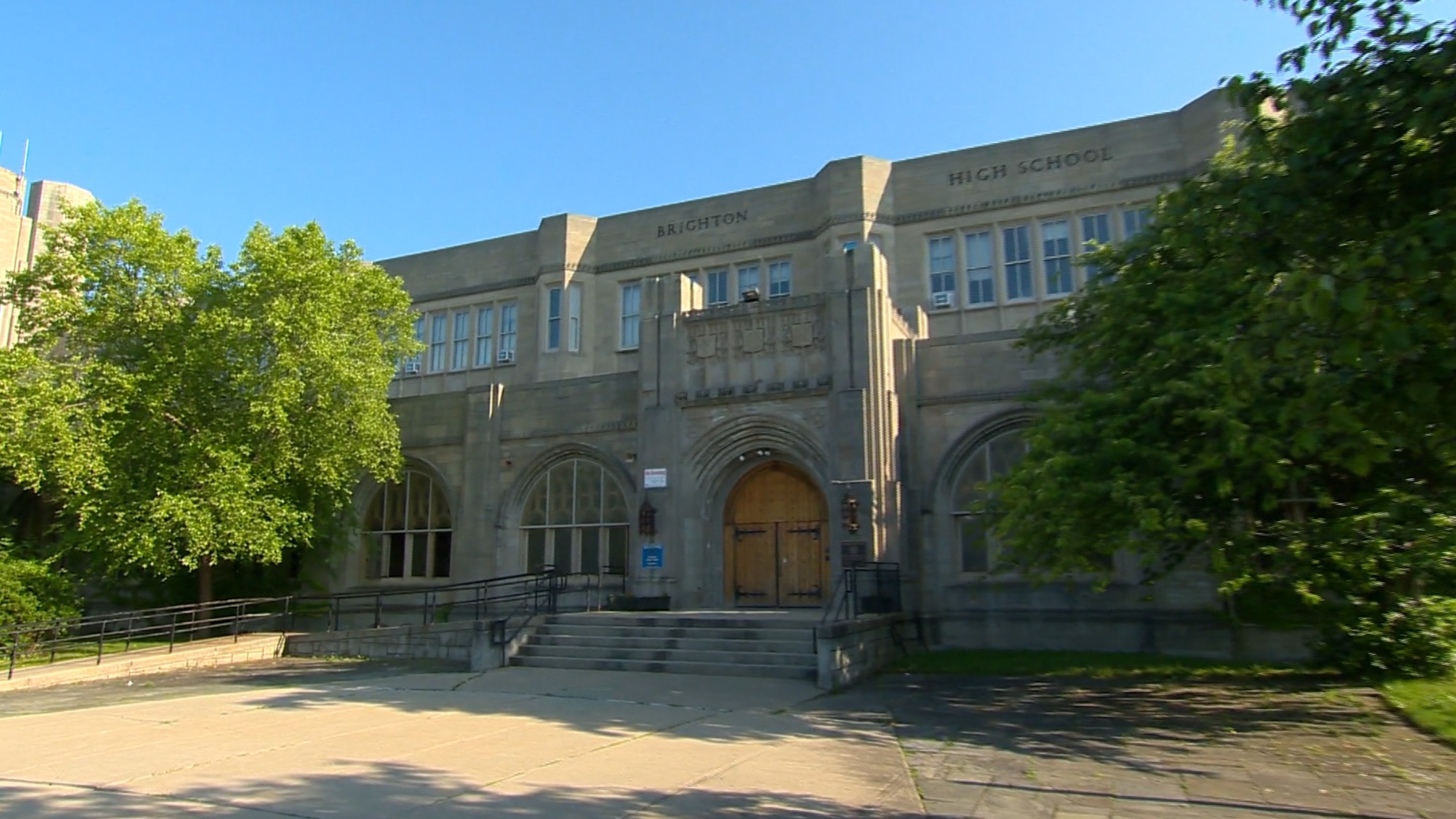 PHOTO: In this screen grab from a video, Brighton High School is shown in Boston.