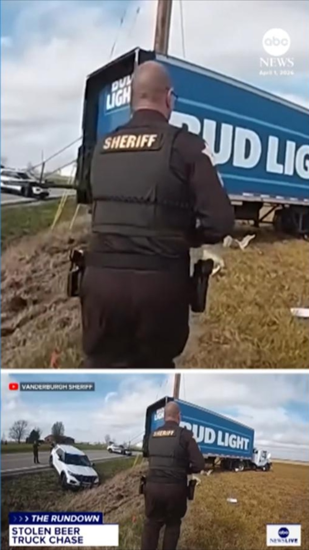Video Stolen beer truck slams into deputy's patrol car