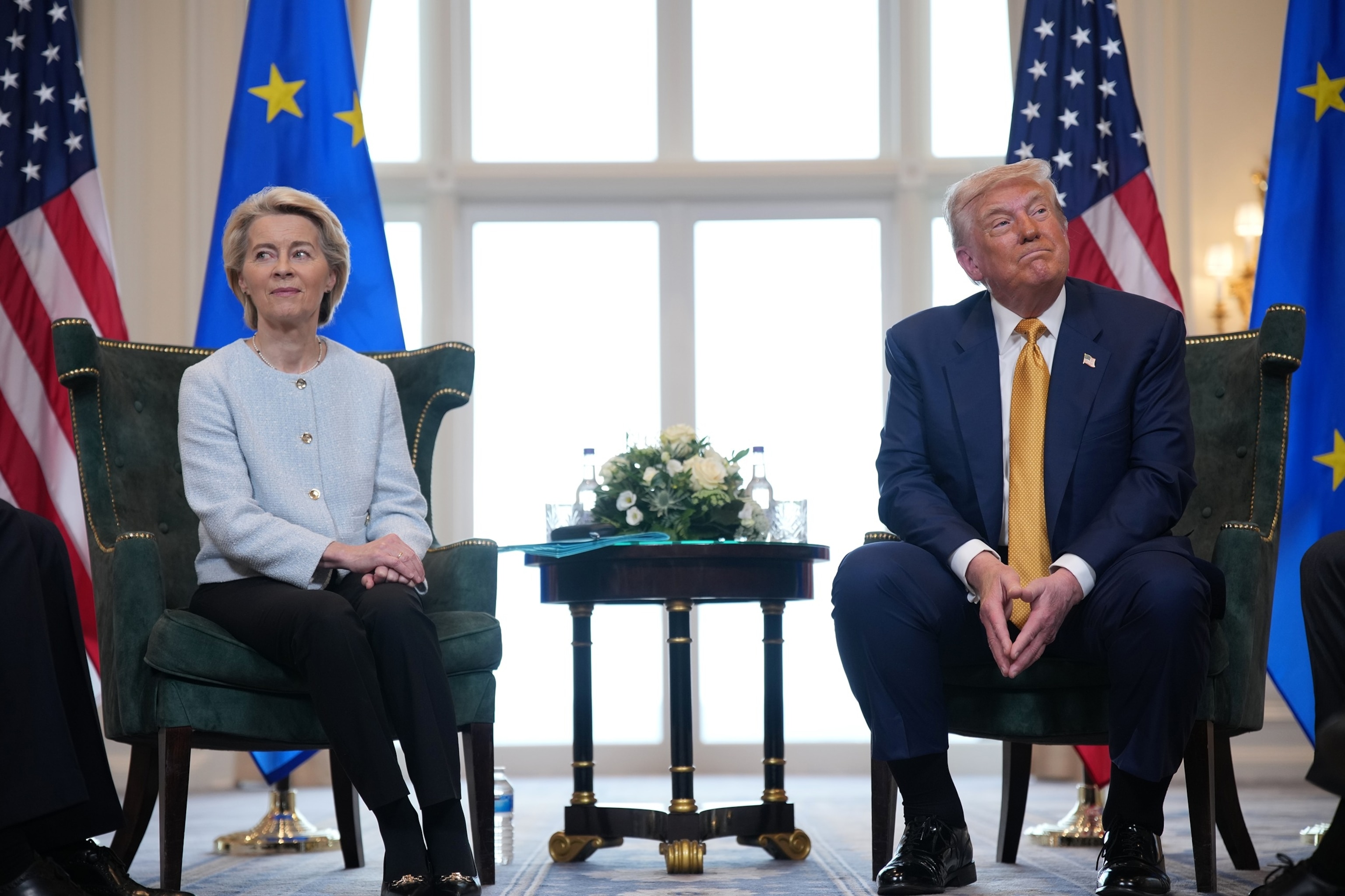 PHOTO: President of the European Commission Ursula von der Leyen meets with U.S. President Donald Trump at Trump Turnberry Golf Club on July 27, 2025 in Turnberry, Scotland.