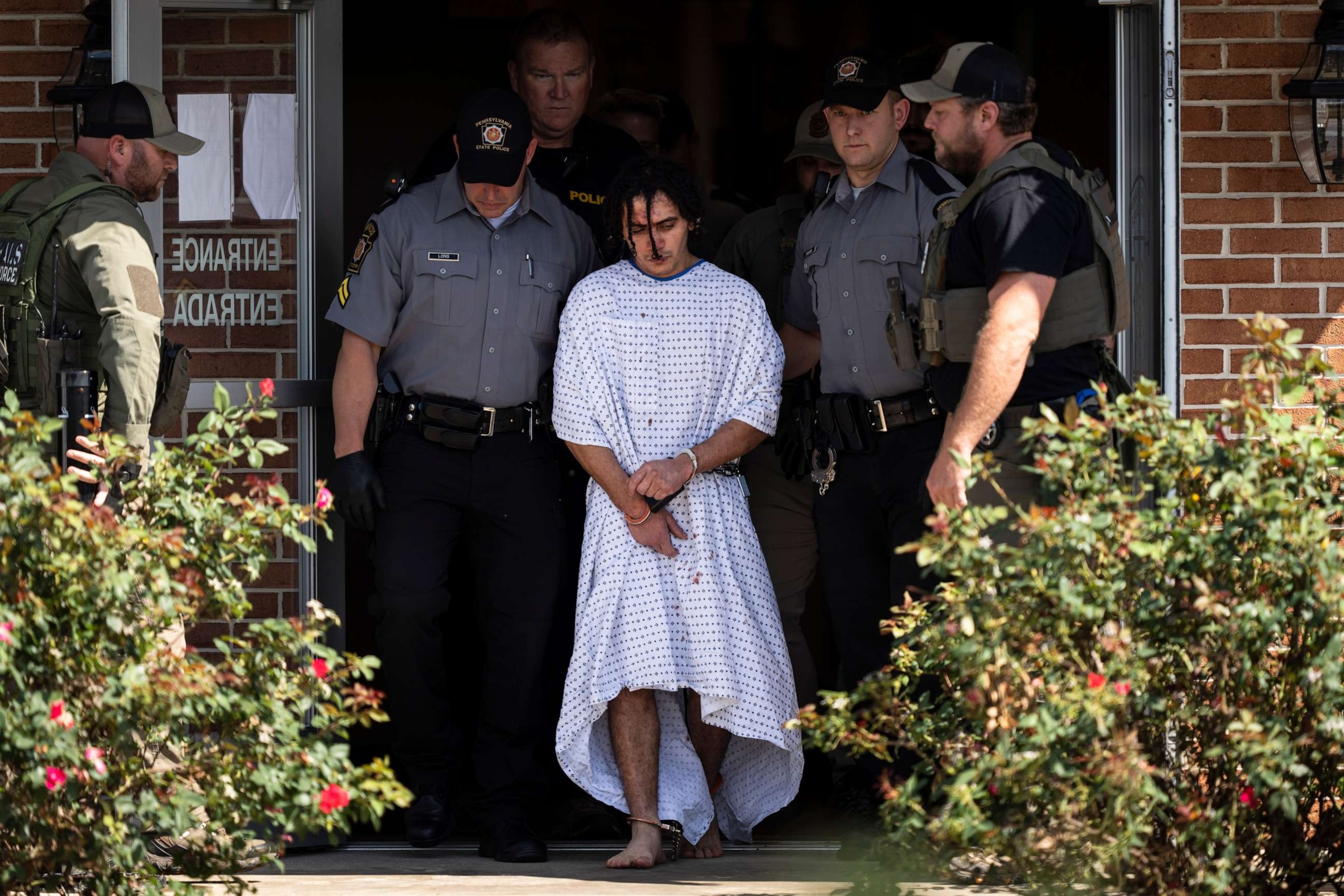 PHOTO: Law enforcement officers escort Danelo Cavalcante from a Pennsylvania State Police barracks in Avondale Pa., Sept. 13, 2023.