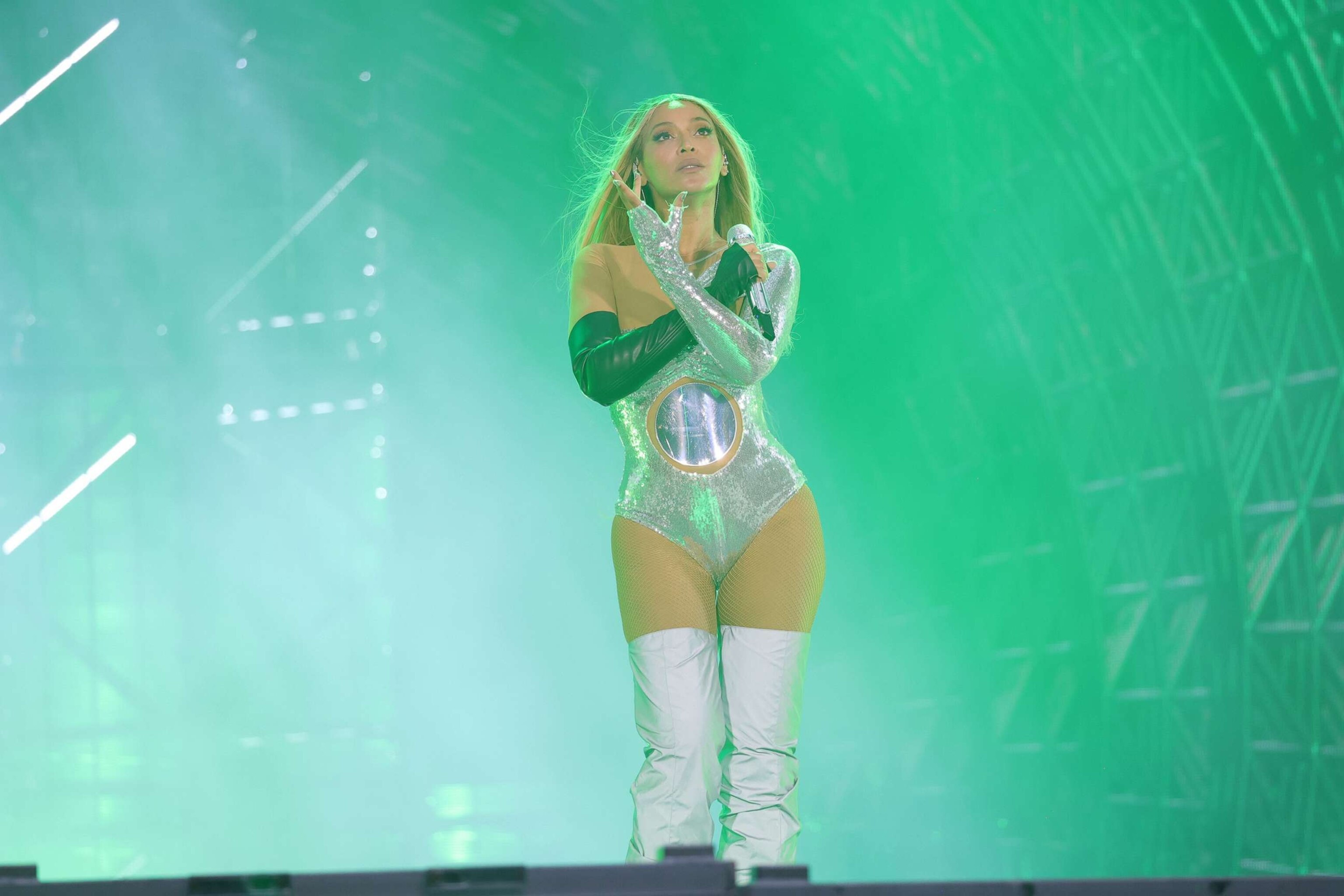 PHOTO:Beyonce performs onstage during the RENAISSANCE WORLD TOUR at the Johan Cruyff Arena, June 17, 2023, in Amsterdam.