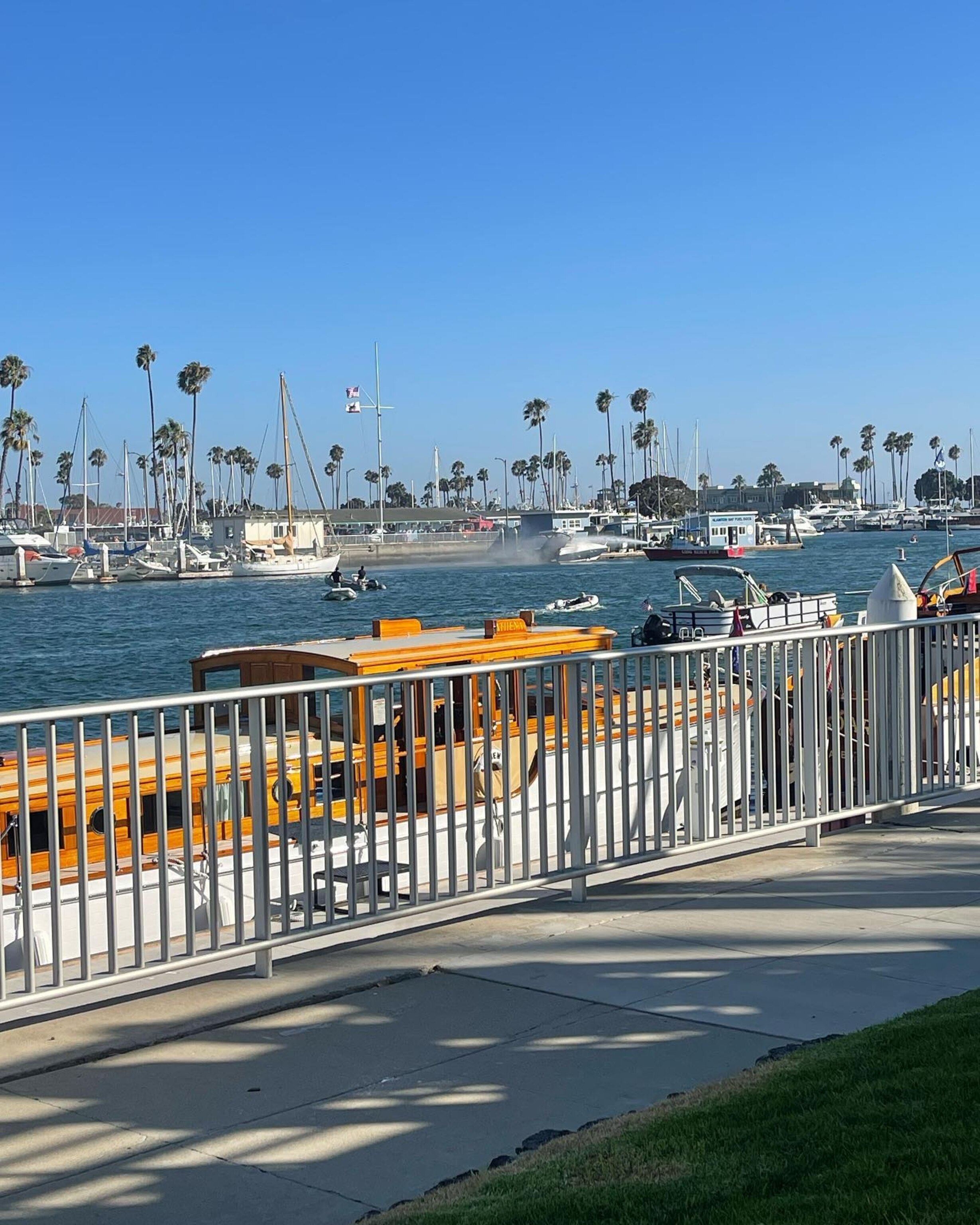 PHOTO: The Long Beach Fire Department worked on a boat fire in Alamitos Bay near the 200 block of Marina Dive.